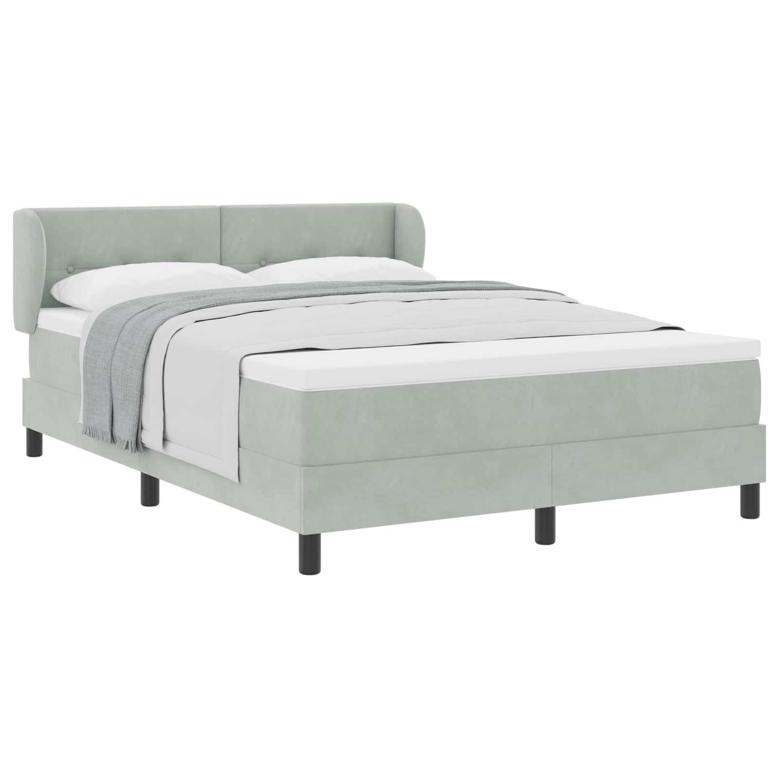 vidaXL Bett Boxspringbett mit Kopfteil Hellgrau 140 x 190 cm Samt (1-tlg)