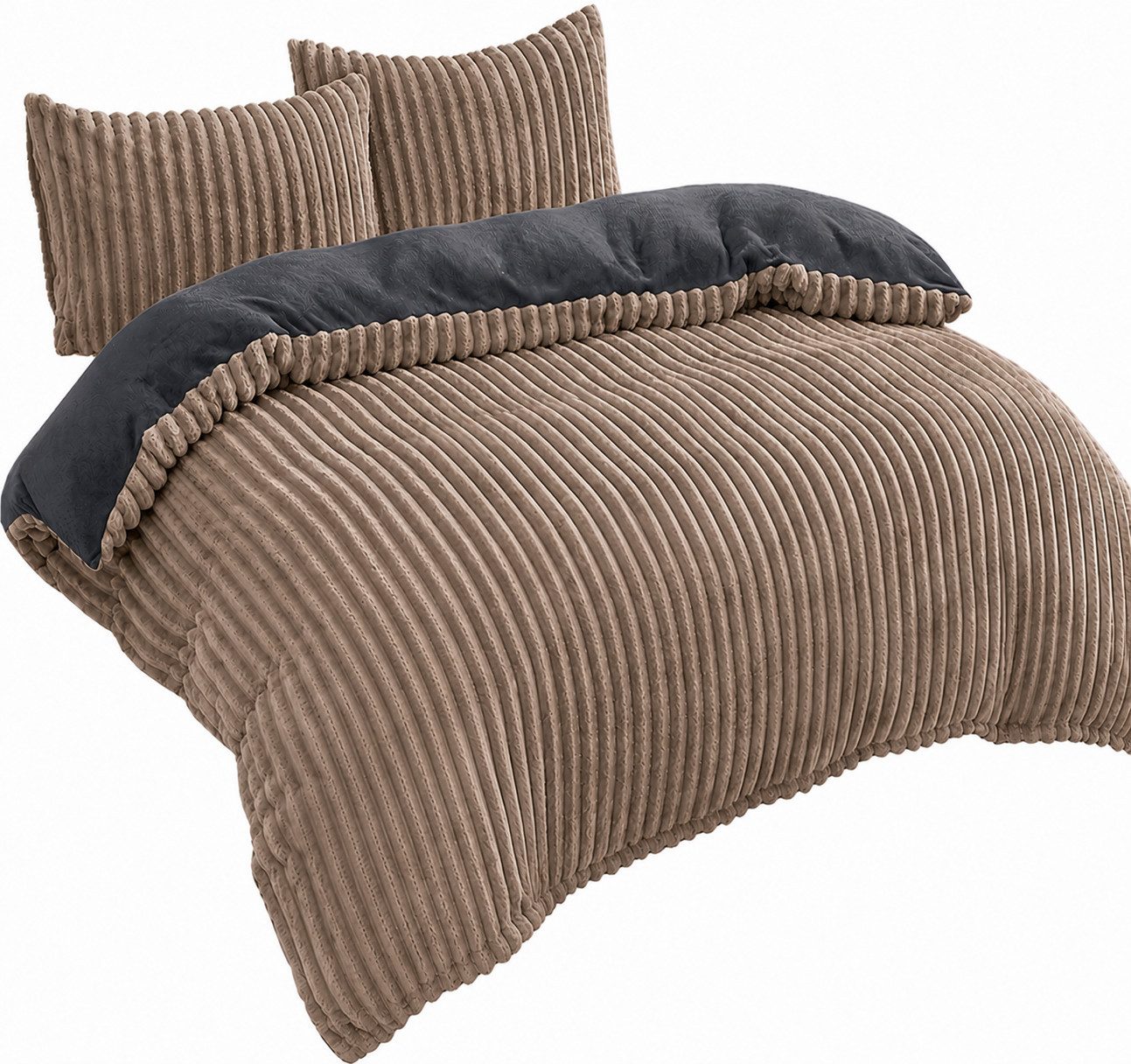 Visaggio Bettwäsche Teddyplüsch Winter Bettbezug Cord Optik, Fleece, 3 teilig, extra warm und kuschelig, Winterbettwäsche Cashmere Touch