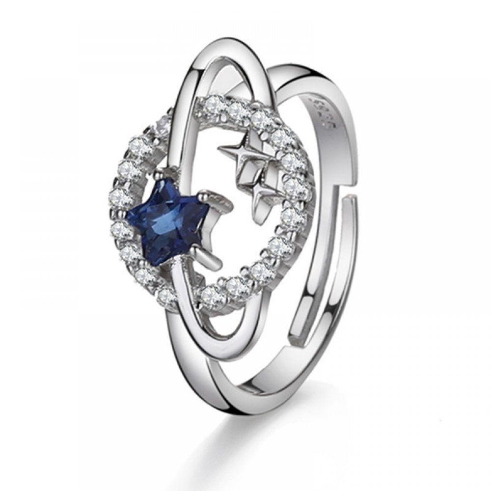 Invanter Silberring Kleiner frischer blauer Fünf spitzer Stern Open Planet Frauen Ring (1-tlg), ink Geschenkbox