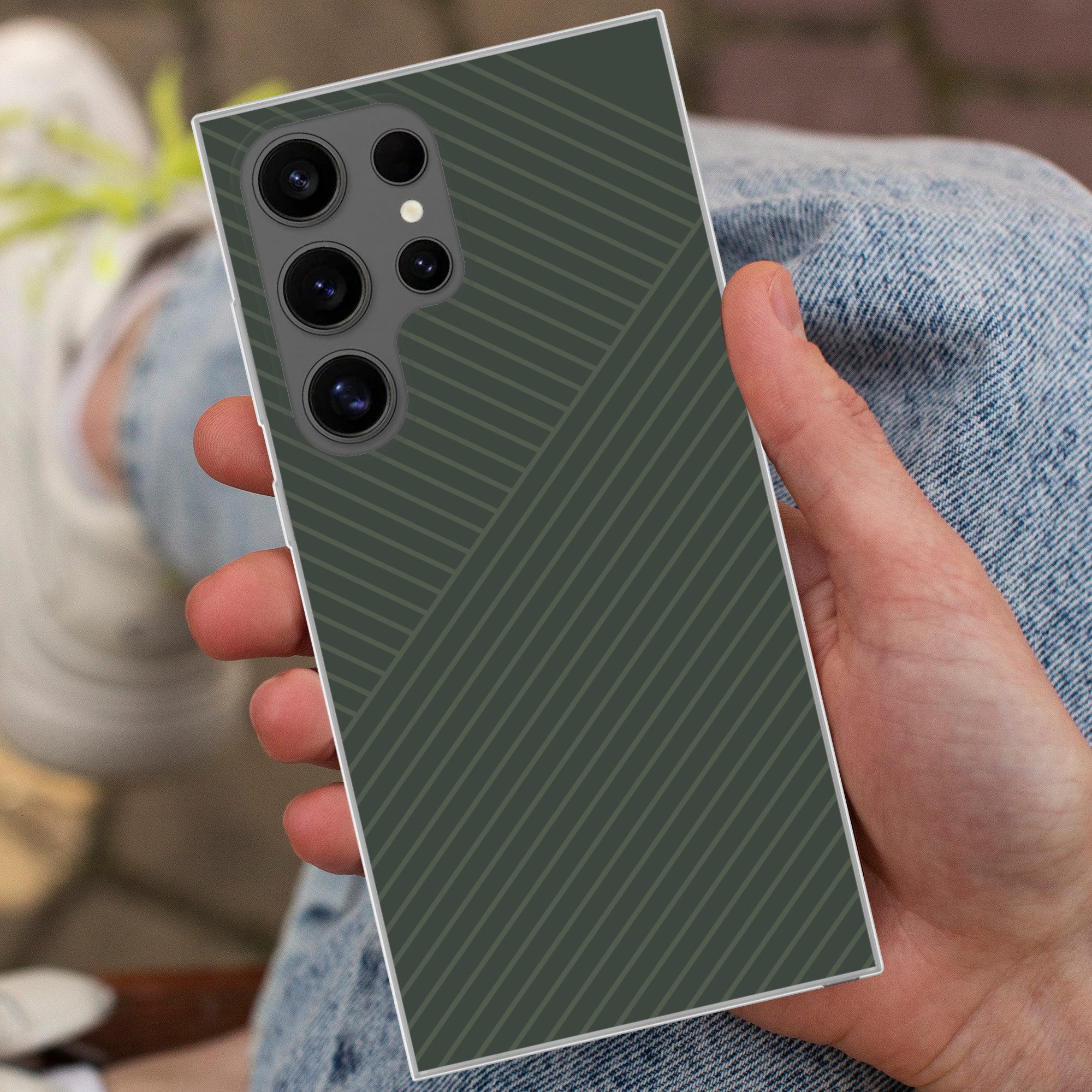 MuchoWow Handyhülle für Samsung Galaxy S24 Ultra Linien - Abstrakt - Grün - Minimalistisch, Phone Case, Silikon, Schutzhülle Dünn