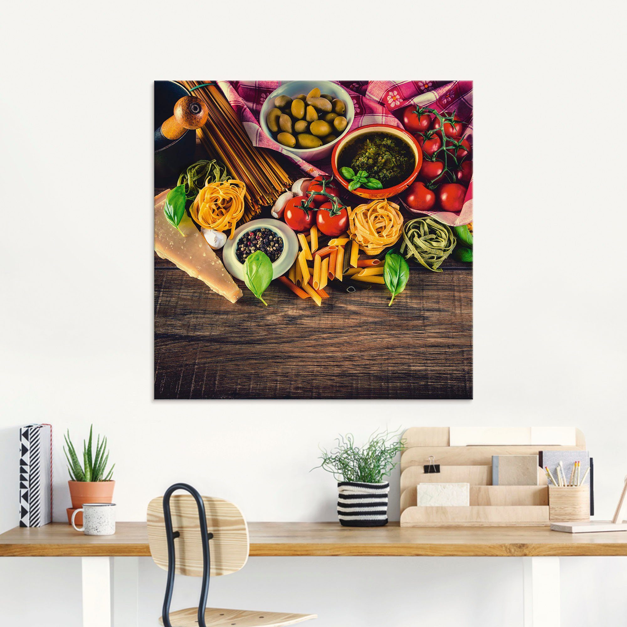 Artland Glasbild Italienisch mediterrane Lebensmittel, Lebensmittel günstig online kaufen