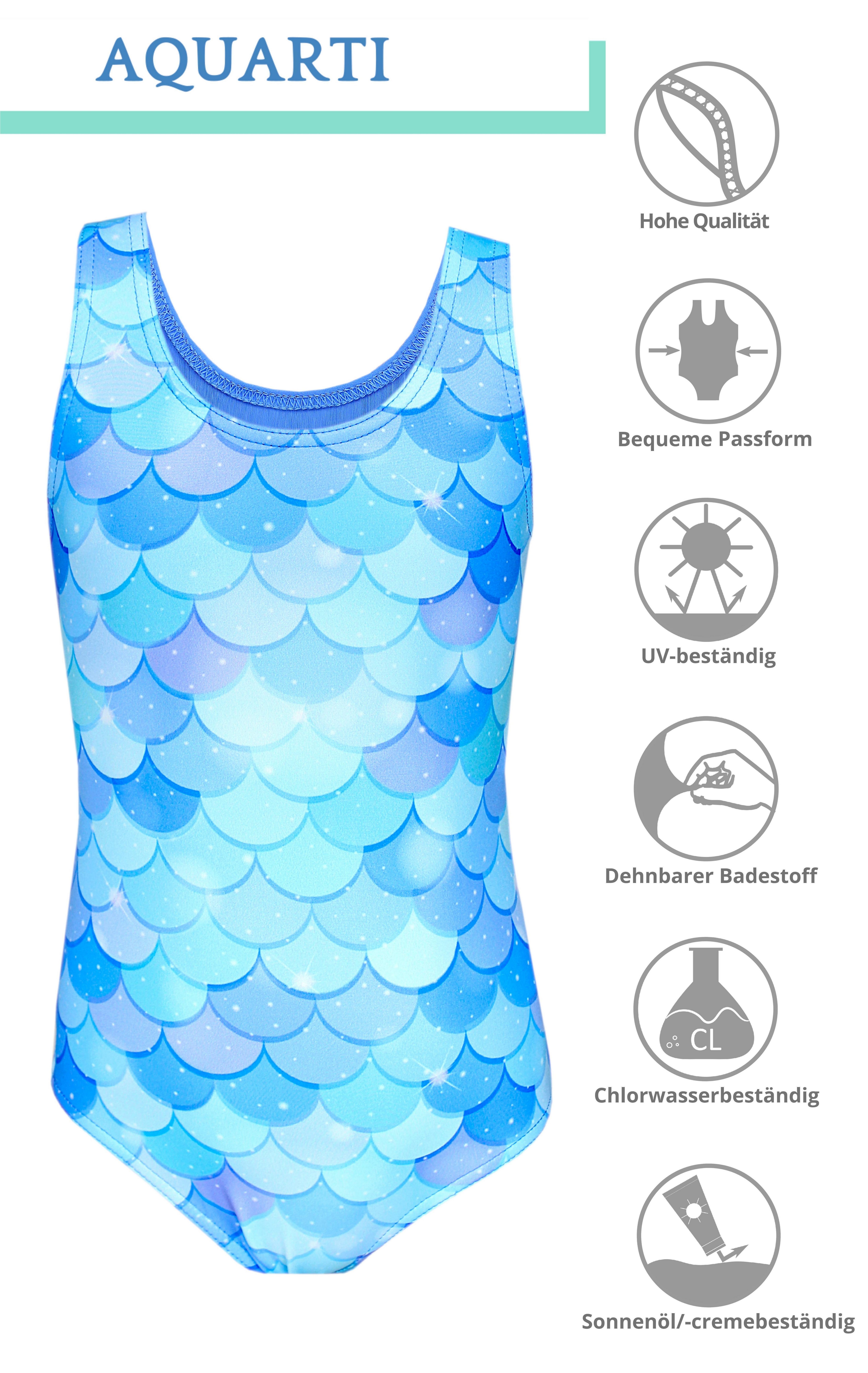 Aquarti Badeanzug Aquarti Mädchen Blau Ringerrücken Meerjungfrau Türkis mit Print Badeanzug 