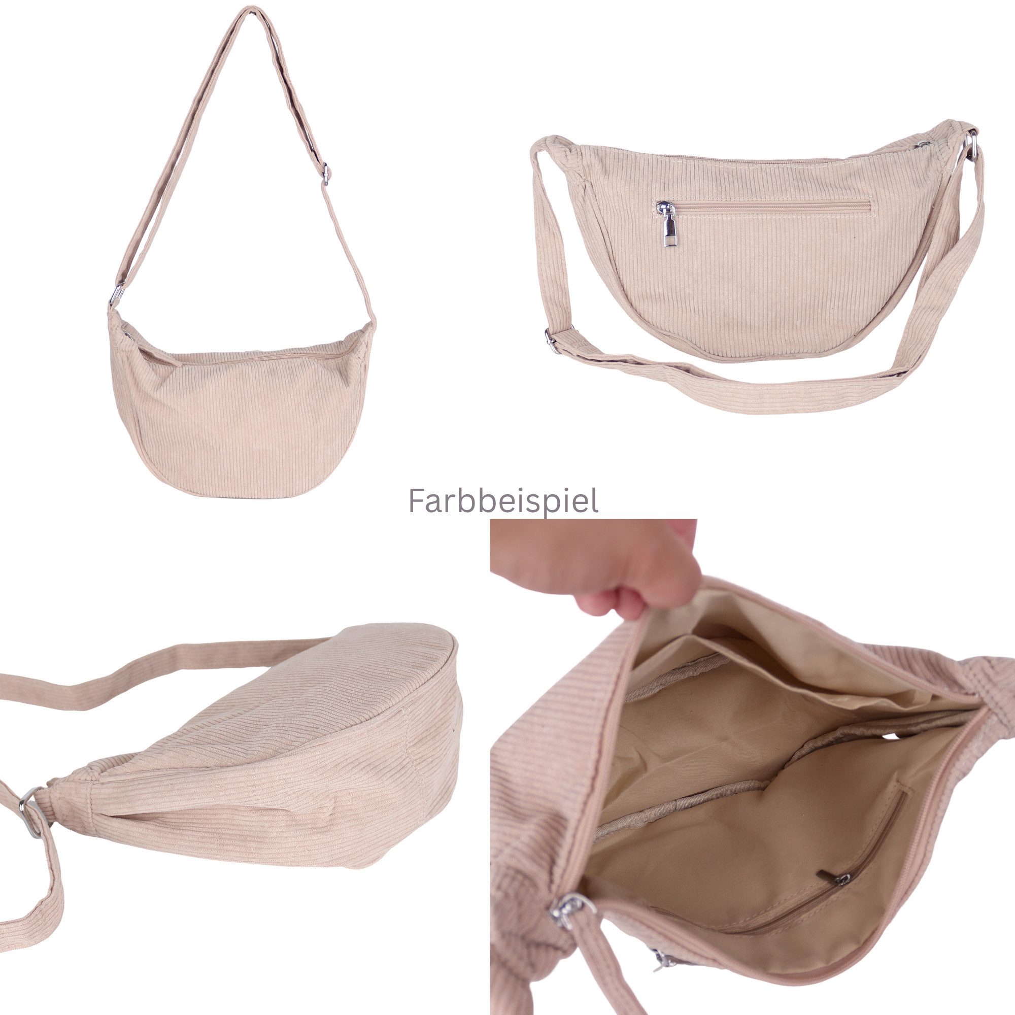 MIRROSI Schultertasche Damen Runde Bauchtasche aus Cord, Brusttasche, Leicht (Tasche,Bauchtasche für jeden Anlass, ca.30x18x12cm), Crossbody Bag, verstellbaren  – Bild 4 von 4