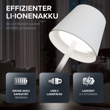 ovilum LED Außen-Tischleuchte Tischlampe, aus Edelstahl in Weiß zur