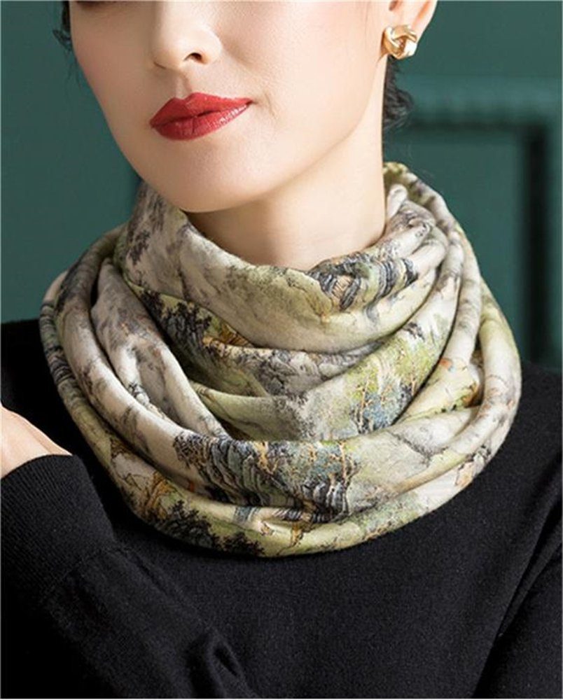 Rouemi Modeschal Damen Loop Warmer Schal, bedruckter Kurzschal, winddicht und warm Grün