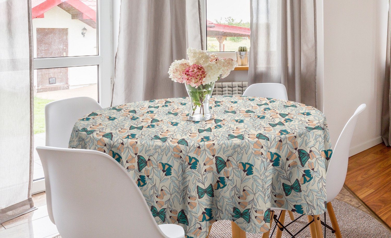 Abakuhaus Tischdecke Kreis Tischdecke Abdeckung für Esszimmer Küche Dekoration, Blumen Charming Blumen Schmetterlinge