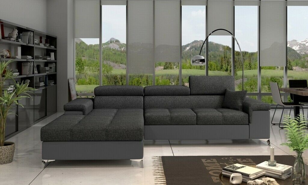 Sofa Schwarz/Grau JVmoebel Ecksofa L-Form Wohnlandschaft Design Stoff Couch Modern Ecksofa,