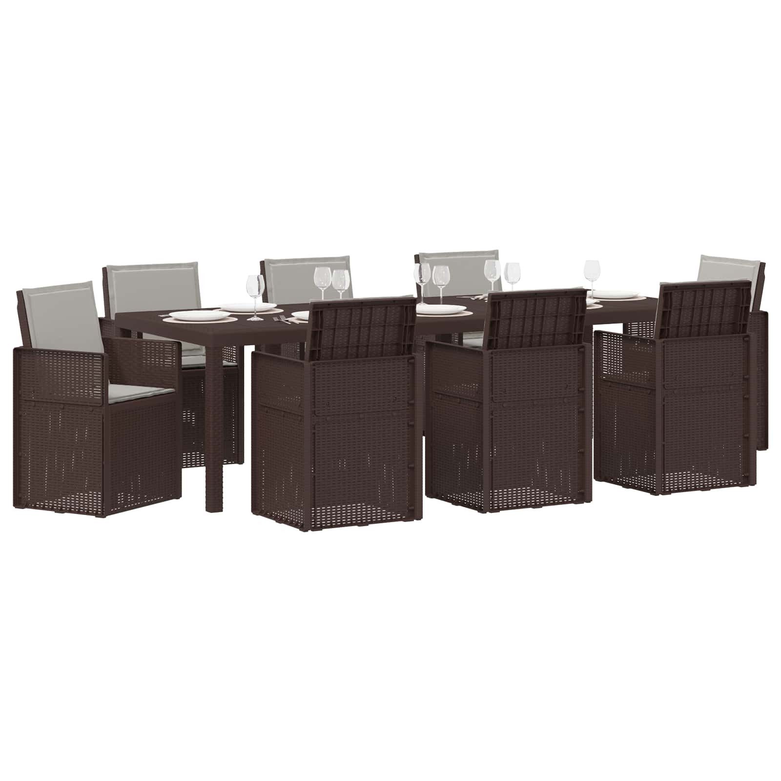 vidaXL Gartenlounge-Set Garten Essgruppe mit Kissen 9 pcs Braun und Hellgrau PP, (9-tlg)