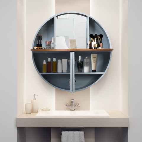 COSTWAY Spiegelschrank mit ausklappbarer Tischplatte, 7 Fächern & Spiegel