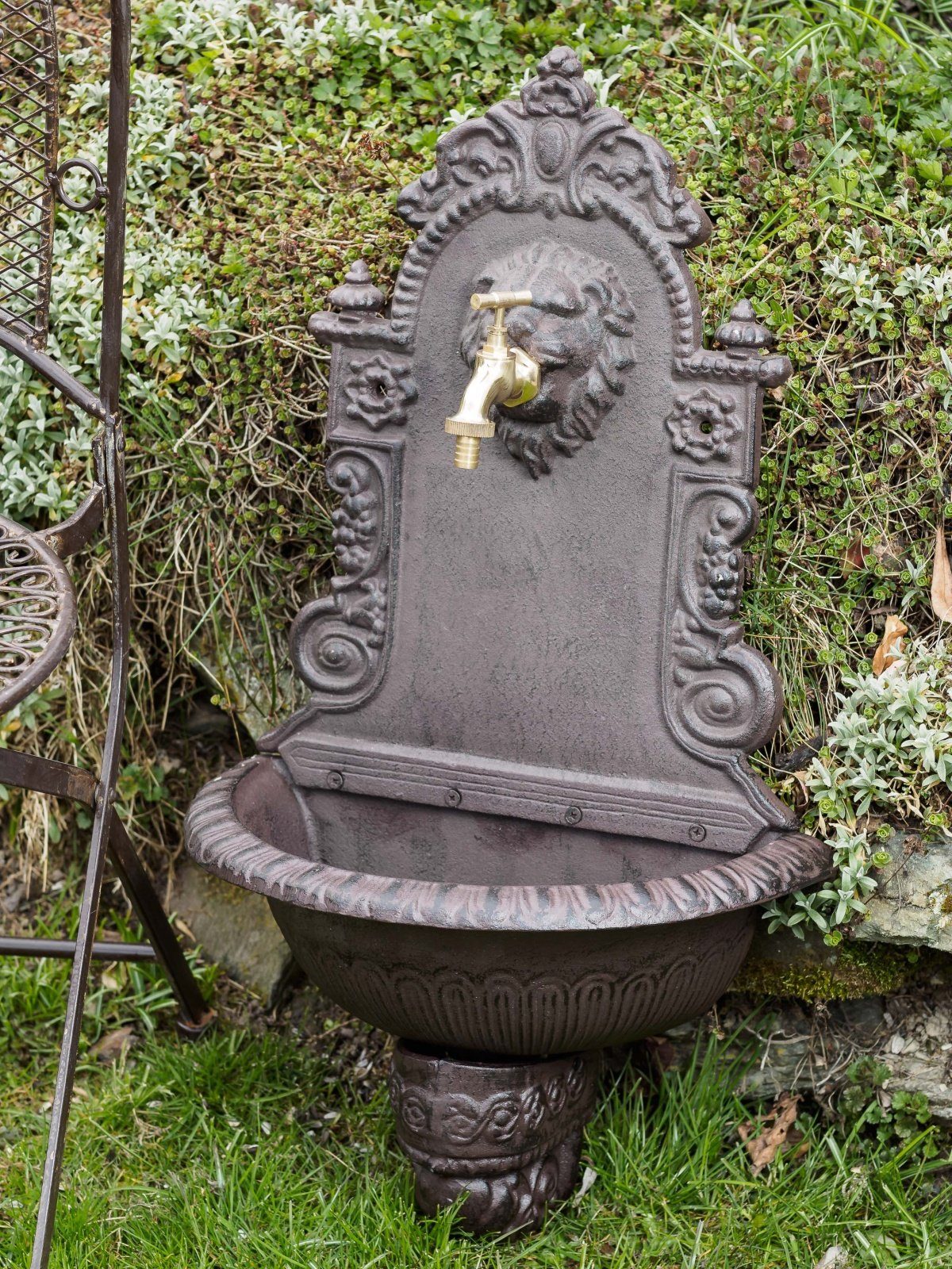 Wandbrunnen Nostalgie Antik-Stil Eisen Waschbecken Garten Aubaho Gartenbrunnen Brunnen Löwe