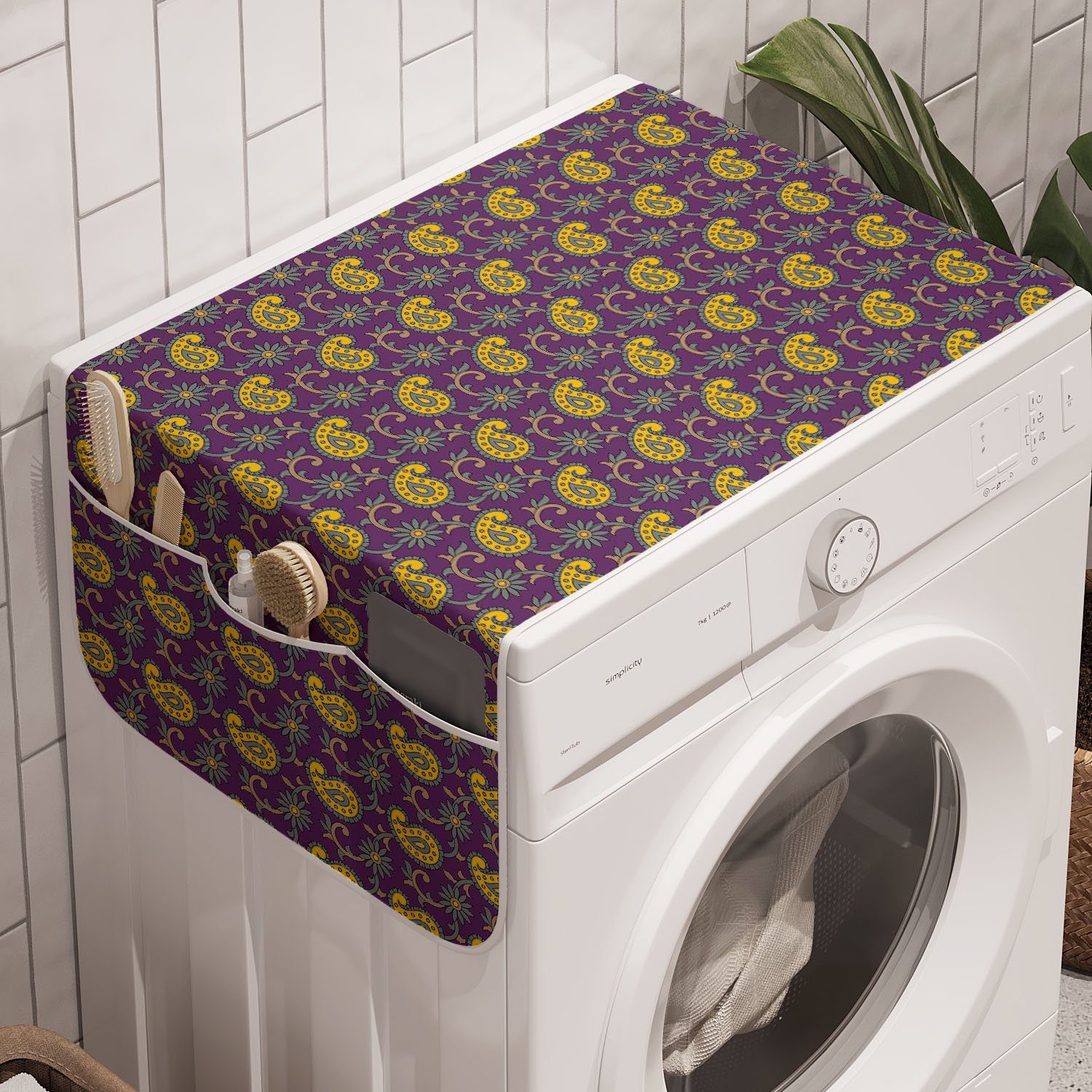 Abakuhaus Badorganizer Anti-Rutsch-Stoffabdeckung für Waschmaschine und Trockner, Paisley Oriental Floral Graphic
