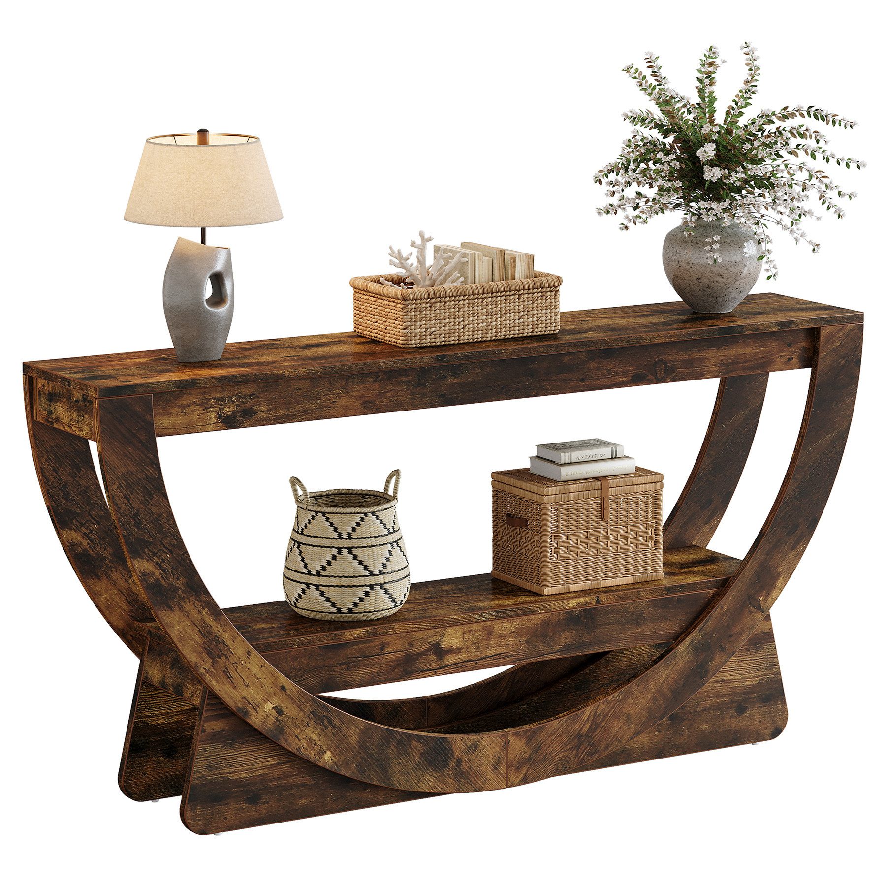 Tribesigns Konsolentisch 2-stöckiger Flurtisch mit Ablageflächen, schmaler Langer Sofatisch