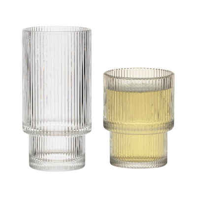 Zoha Glas Riffel Glas Geriffelte Gläser Rillenrelief - Latte Macchiato, Glas, Hitzebeständig - verschiedene Größen