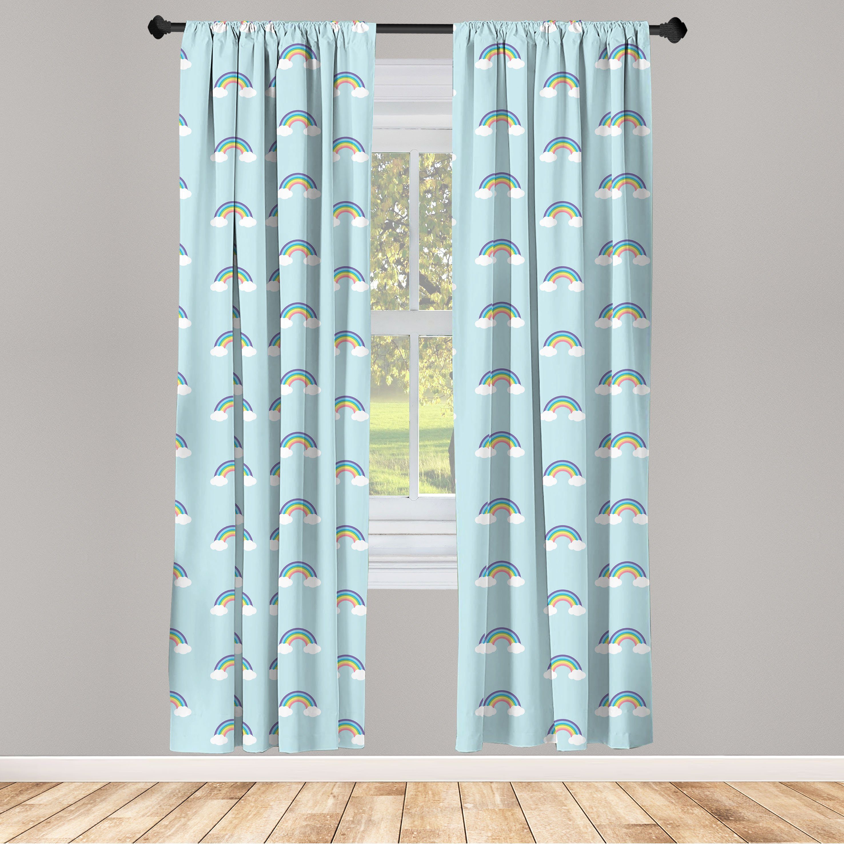 Gardine Vorhang für Wohnzimmer Schlafzimmer Dekor, Abakuhaus, Microfaser, Regenbogen Simplistic Nursery Wolken