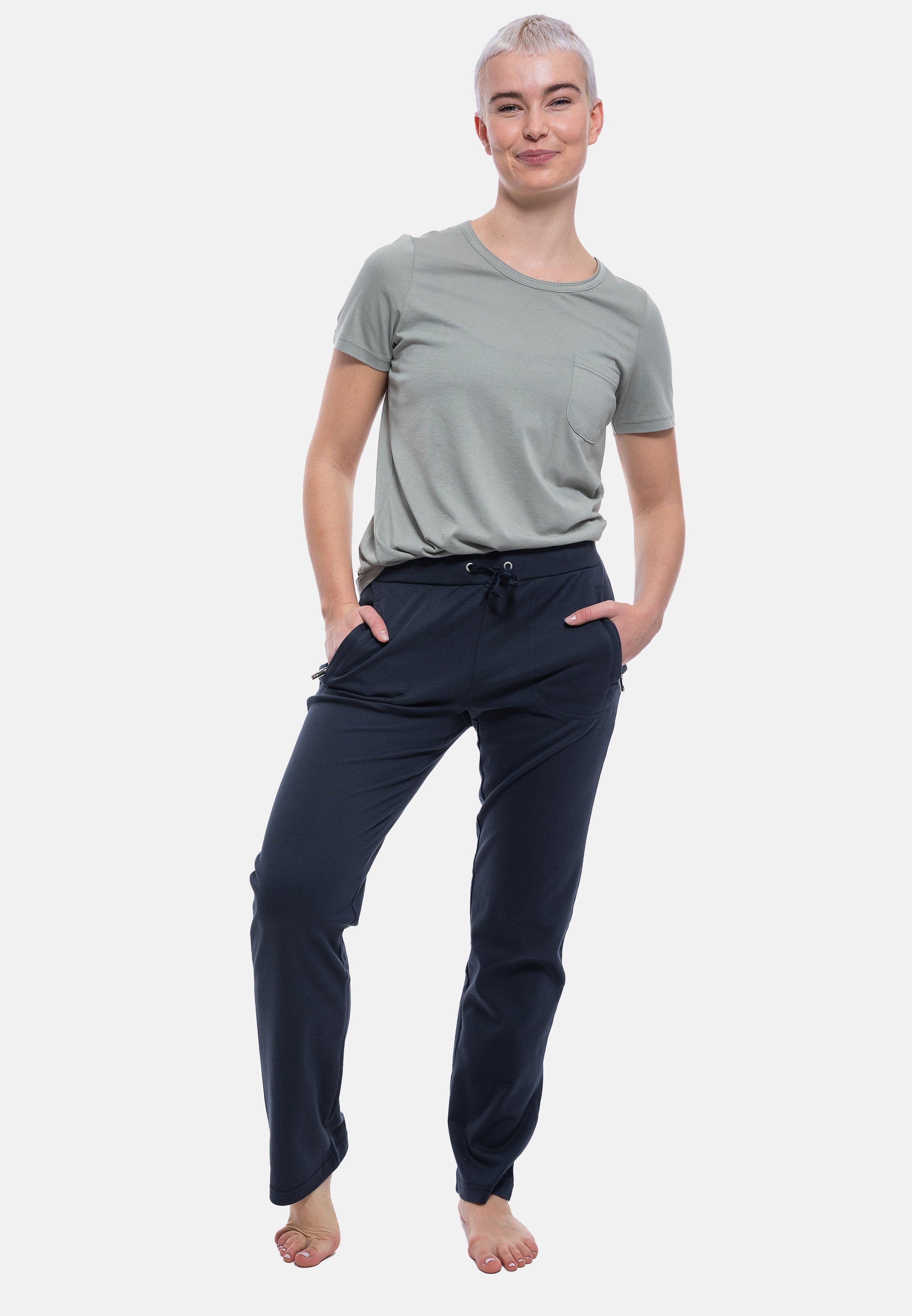 Jogginghose - (1-tlg) Zwei Klima-Komfort Marine mit Jogginghose - Zipper / Seitentaschen Baumwolle Freizeit Hajo