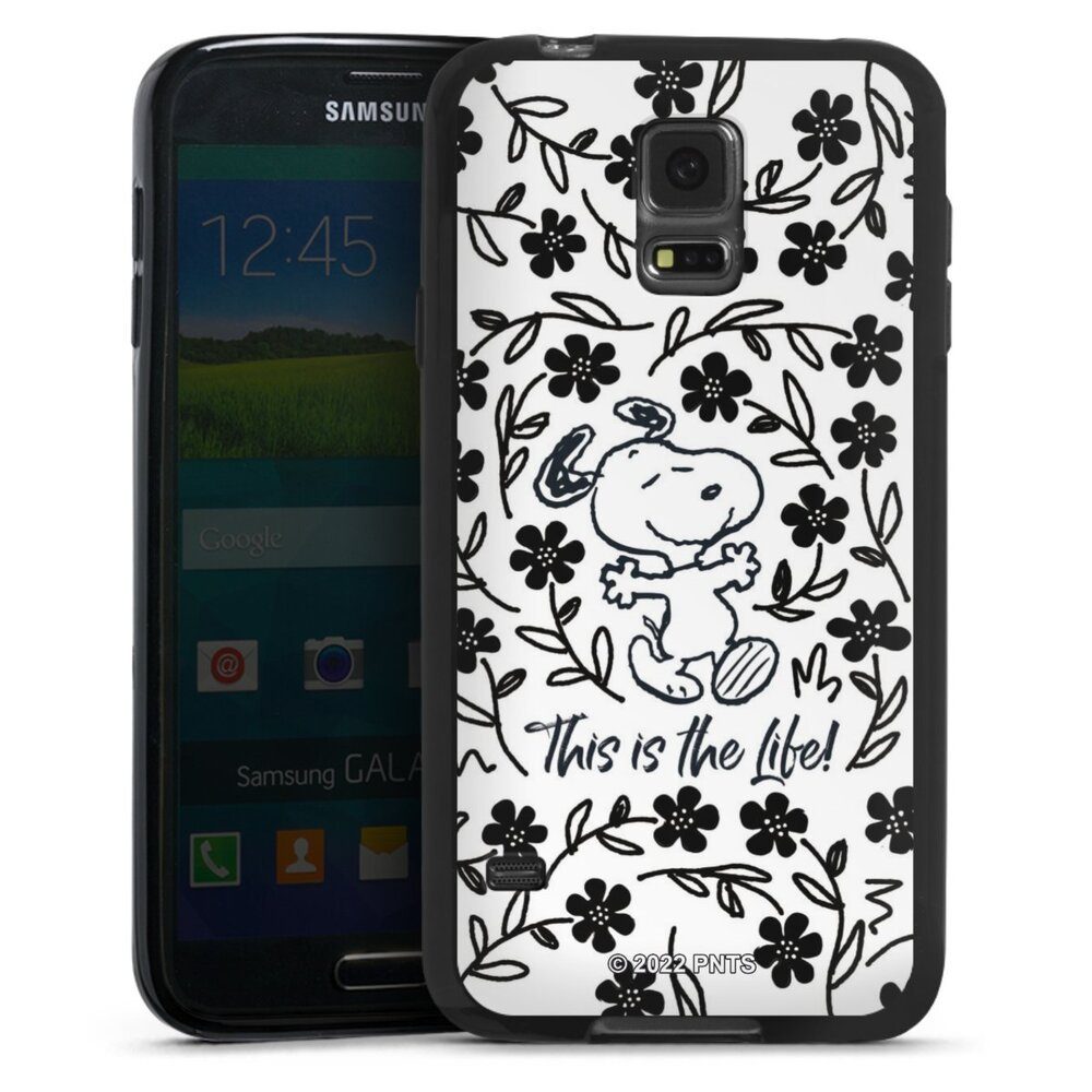 DeinDesign Handyhülle Peanuts Blumen Snoopy Snoopy Black and White This Is The Life, Samsung Galaxy S5 Silikon Hülle Bumper Case Handy Schutzhülle