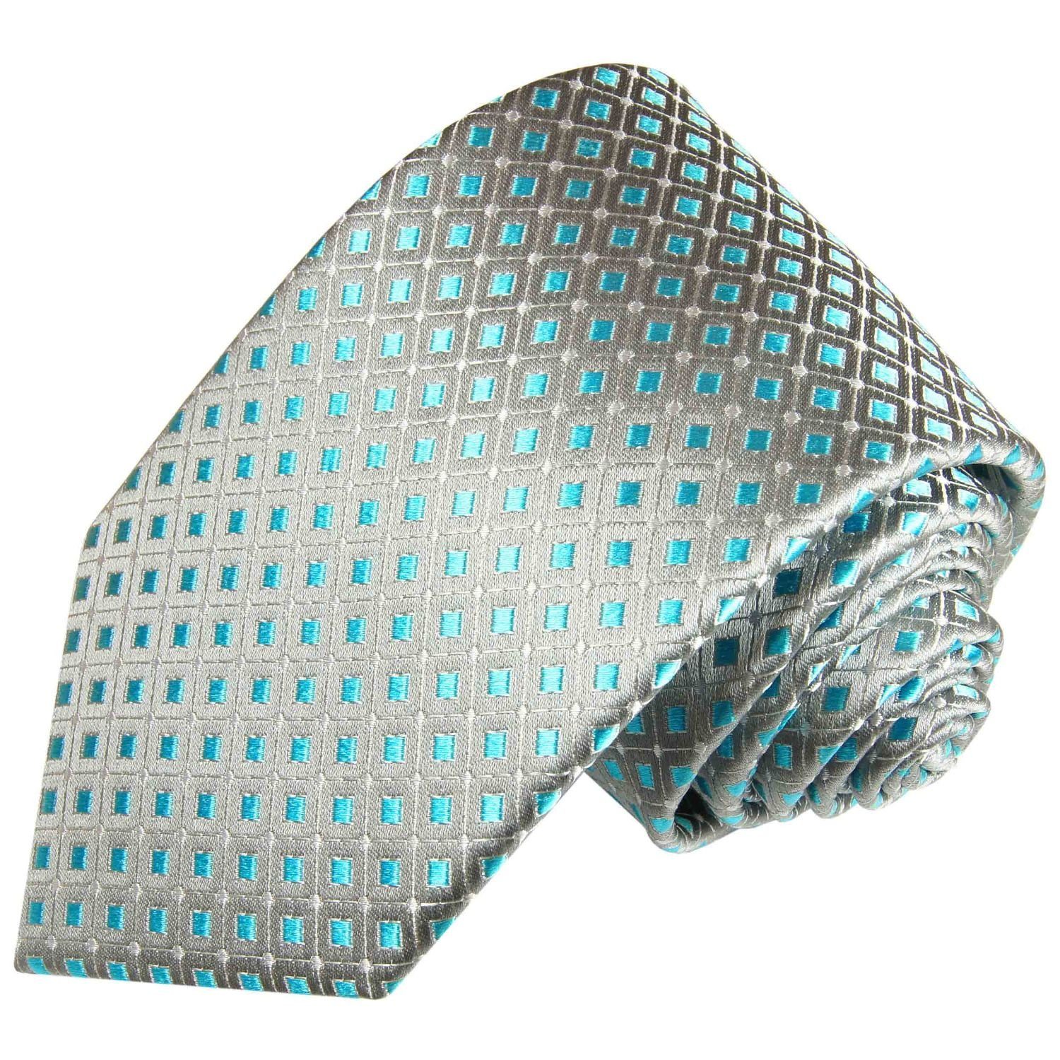 Paul Malone Krawatte Designer Seidenkrawatte Herren Schlips modern gepunktet 100% Seide Schmal (6cm), türkis silber 2059