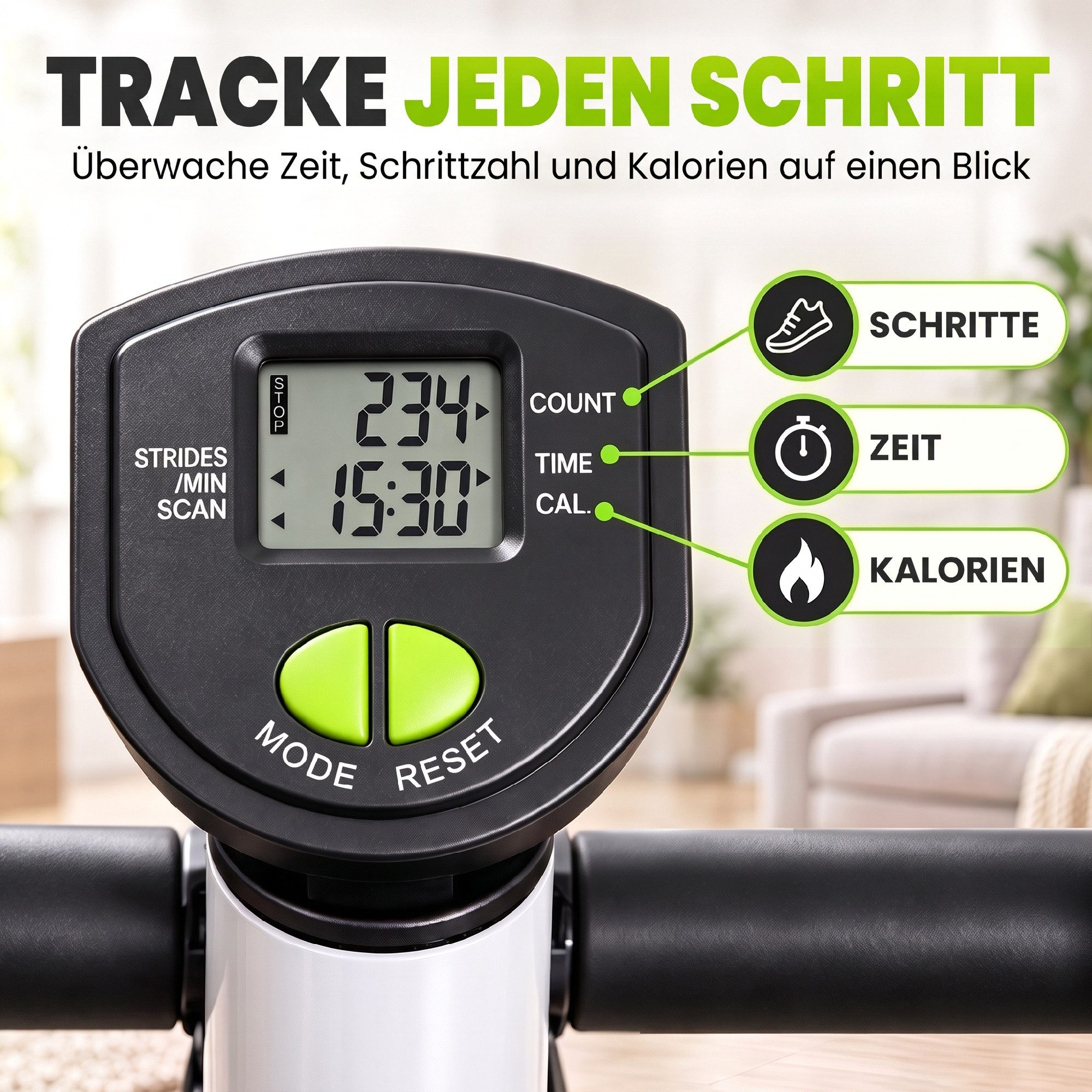 HOMCOM Stepper Fitness Swing Stepper mit LCD-Schirm und Handgriff Grün (Hometrainer für Zuhause, 1-tlg., bis 100 kg), Stahl, ABS, 55cm x 44cm x 108cm – Bild 5 von 5