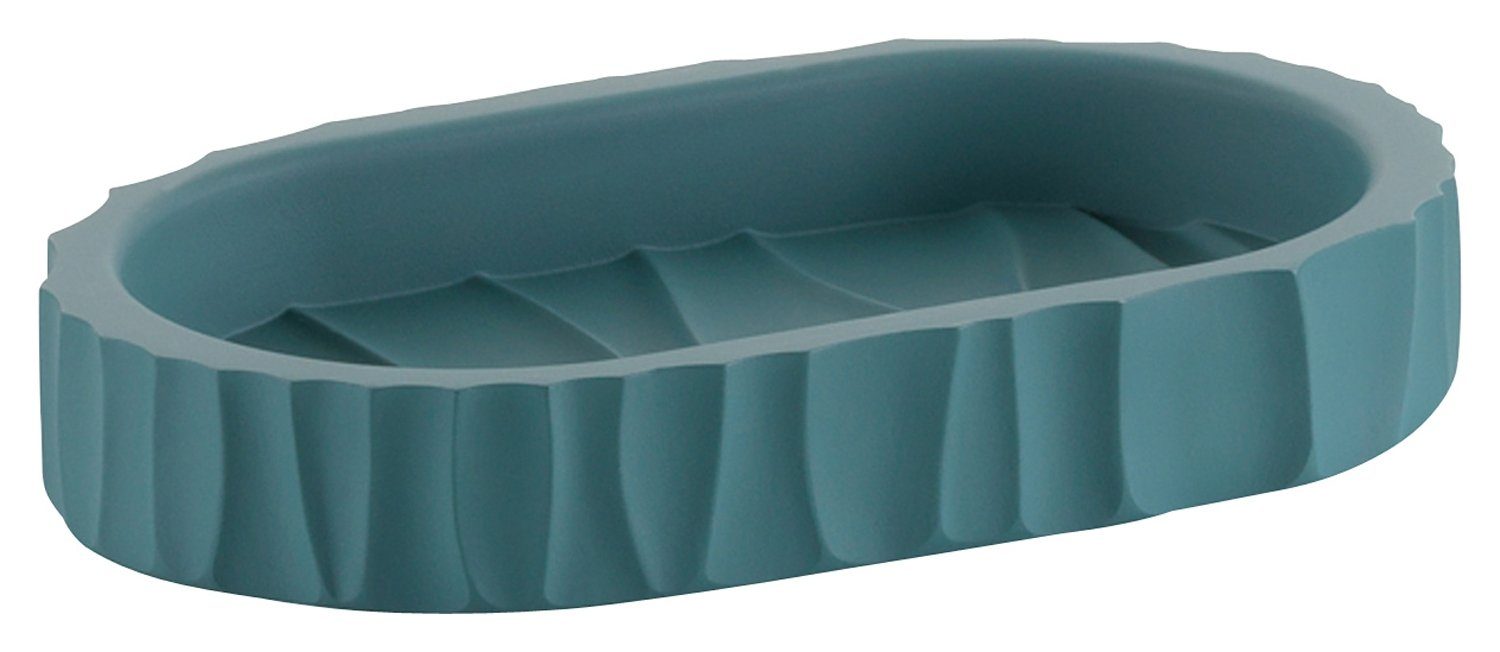 kela Seifenschale MERIDA, Petrol, mit Rand, Breite: 15 cm, aus Polyresin, mit Rillen