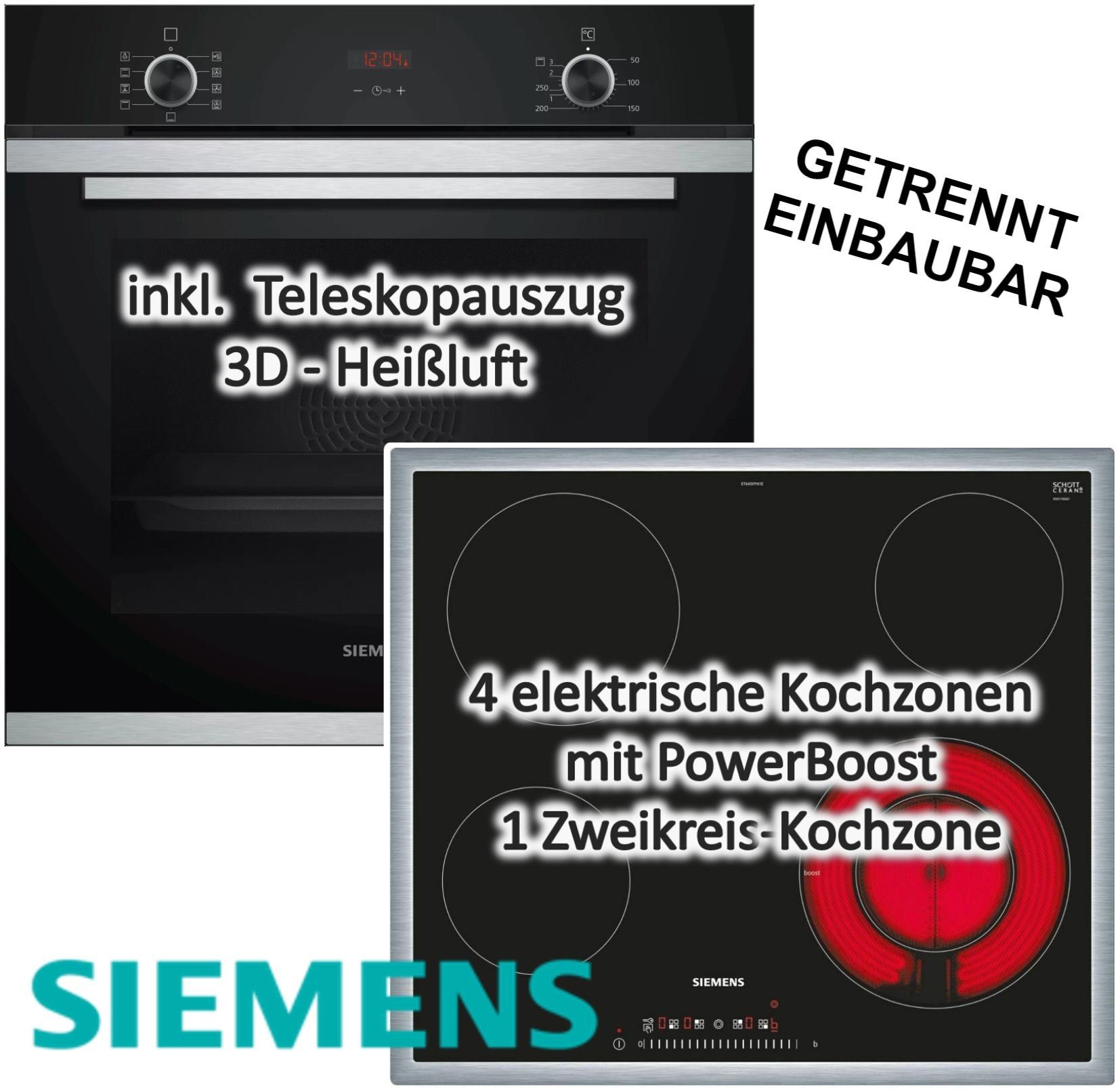 keenberk Elektro-Herd-Set Siemens Backofen HB234A0S0 mit Kochfeld  ET645FFN1E - autark, 60cm
