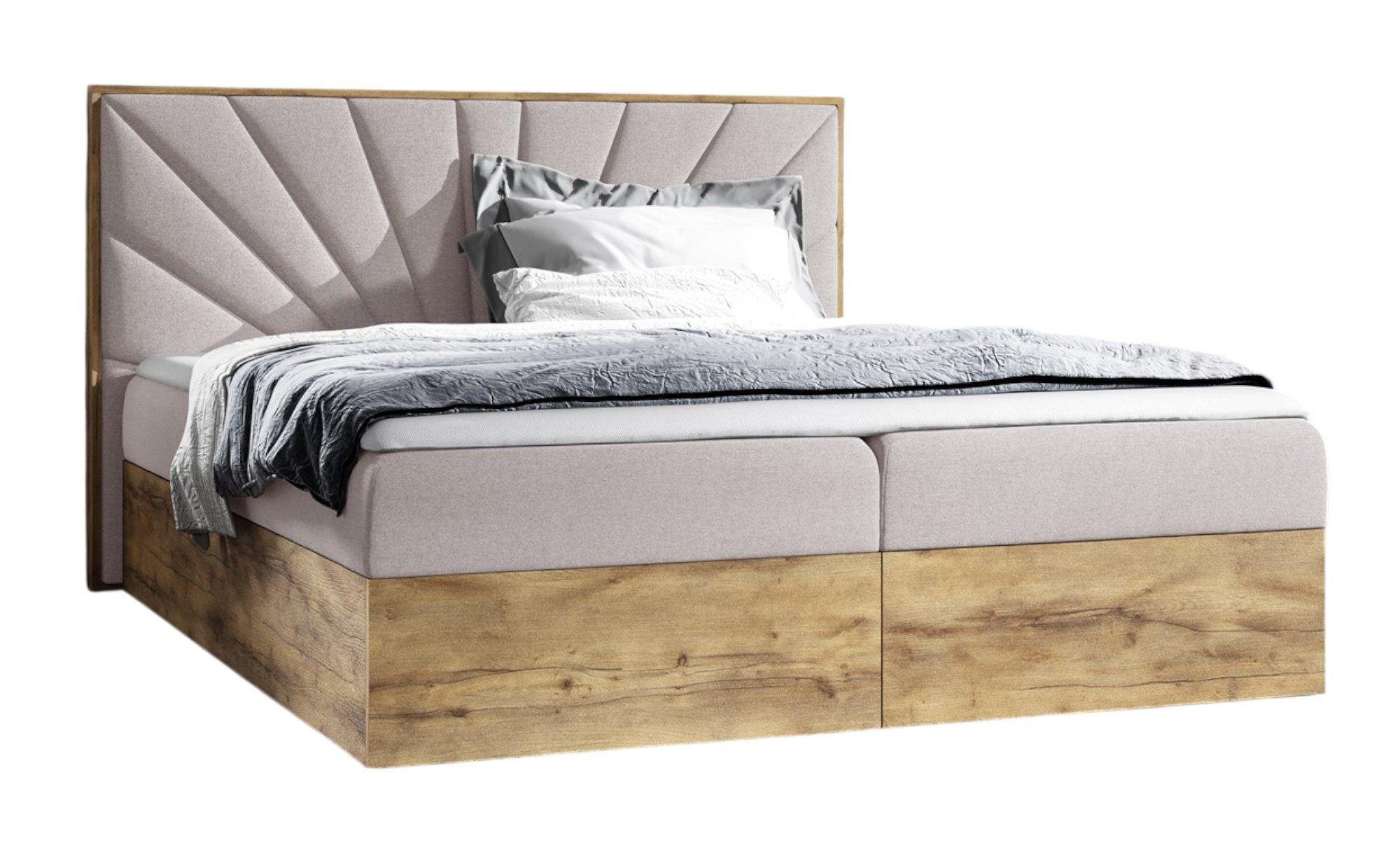 Fun Möbel Boxbett Schlafzimmerbett DAIMON Überlänge (220cm) in Stoff Faro (auch in Standardlänge erhältlich, inkl. Kaltschaumtopper und Bettkästen), Lancelot-Eiche-Optik
