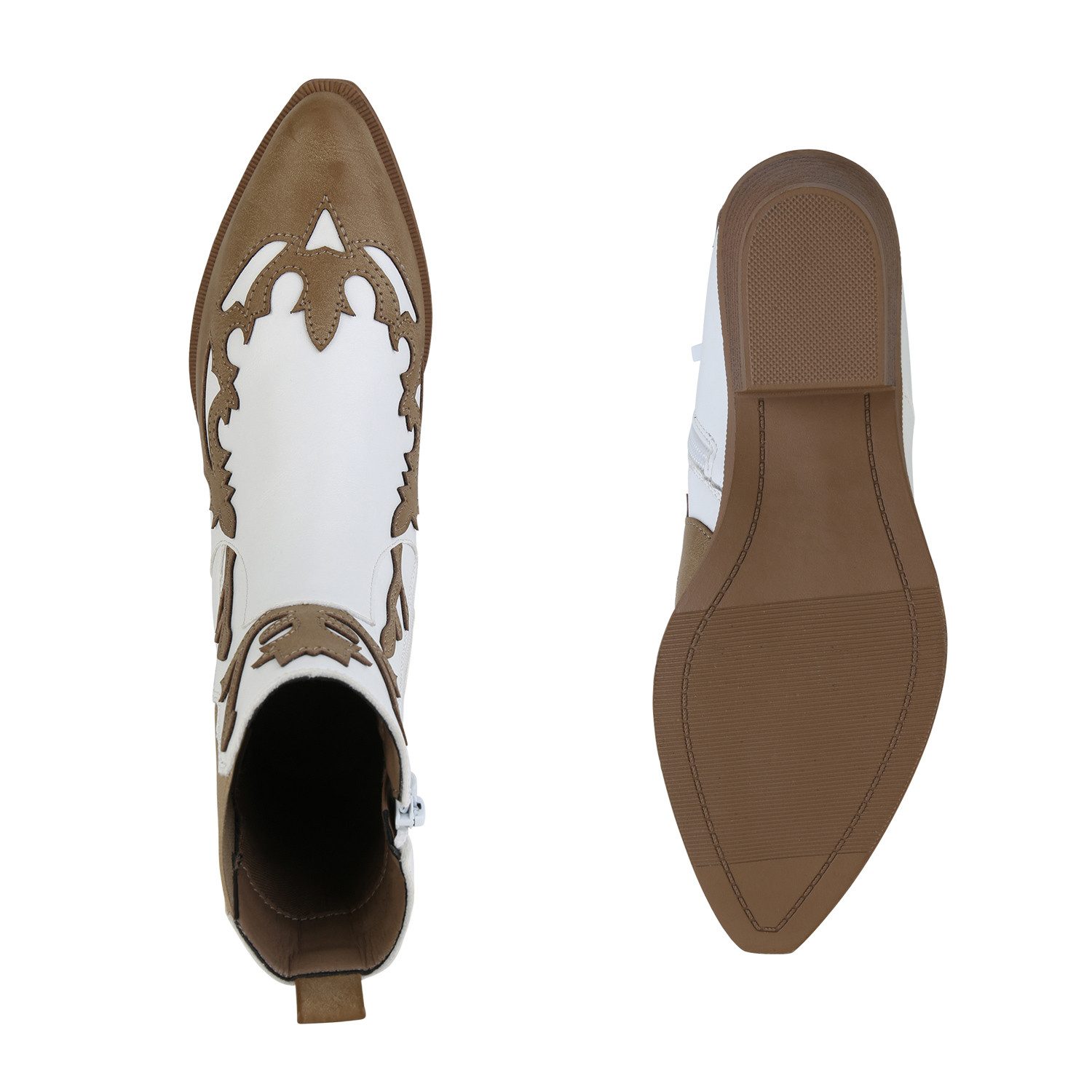 VAN HILL 840899 Cowboy Boots Damen Cowboy Boots Stiefeletten Spitze Holzoptikabsatz