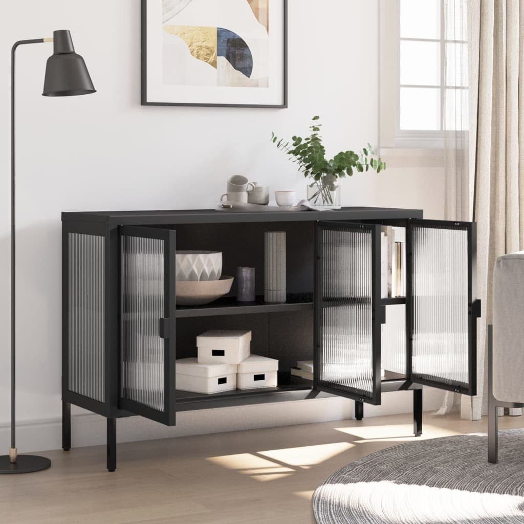 vidaXL Sideboard Vitrine Sideboard Schwarz 105x35x70 cm Glas und Stahl