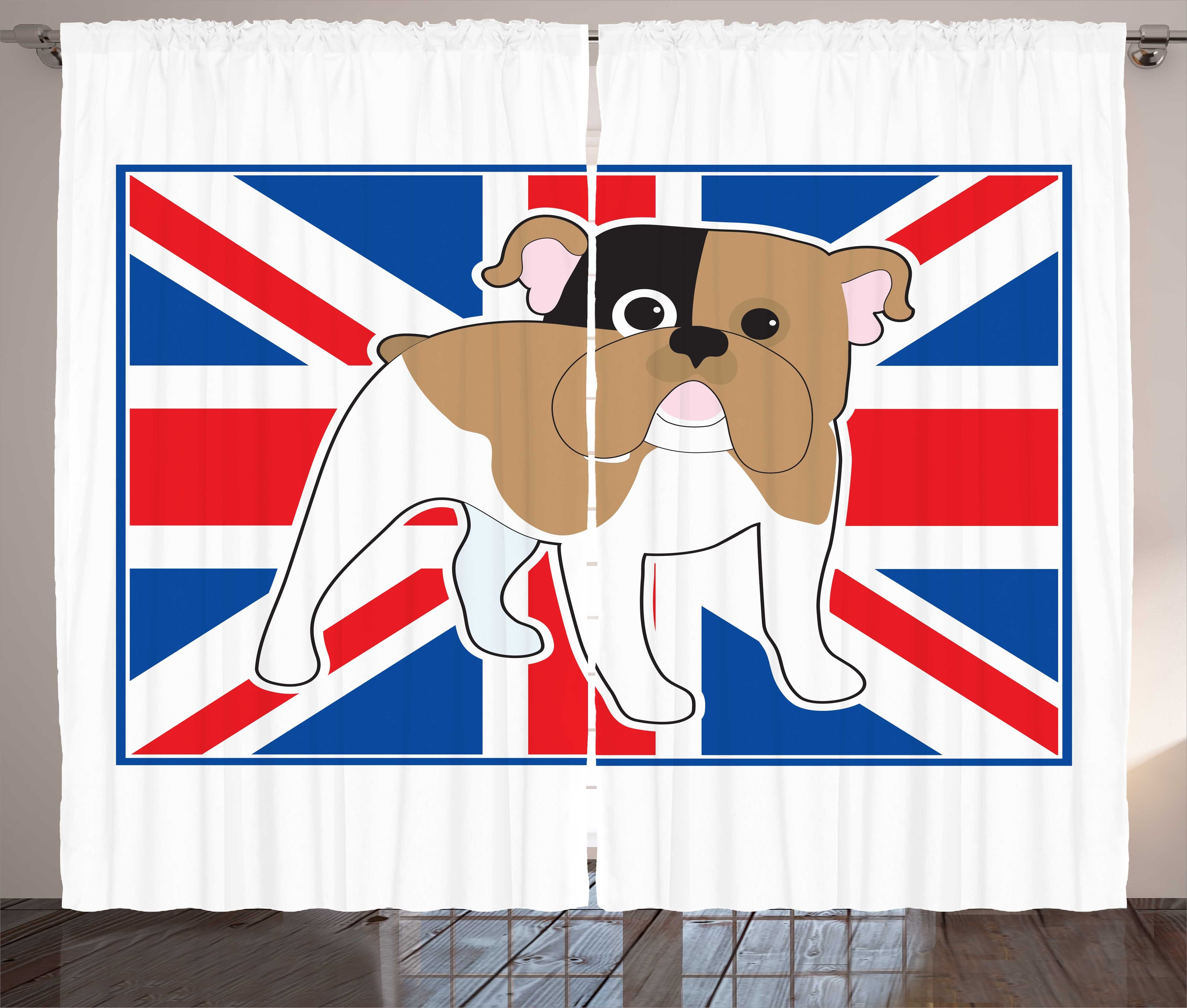 Gardine Schlafzimmer Kräuselband Vorhang mit Schlaufen und Haken, Abakuhaus, Bulldogge Britische Flagge Illustration | Fertiggardinen