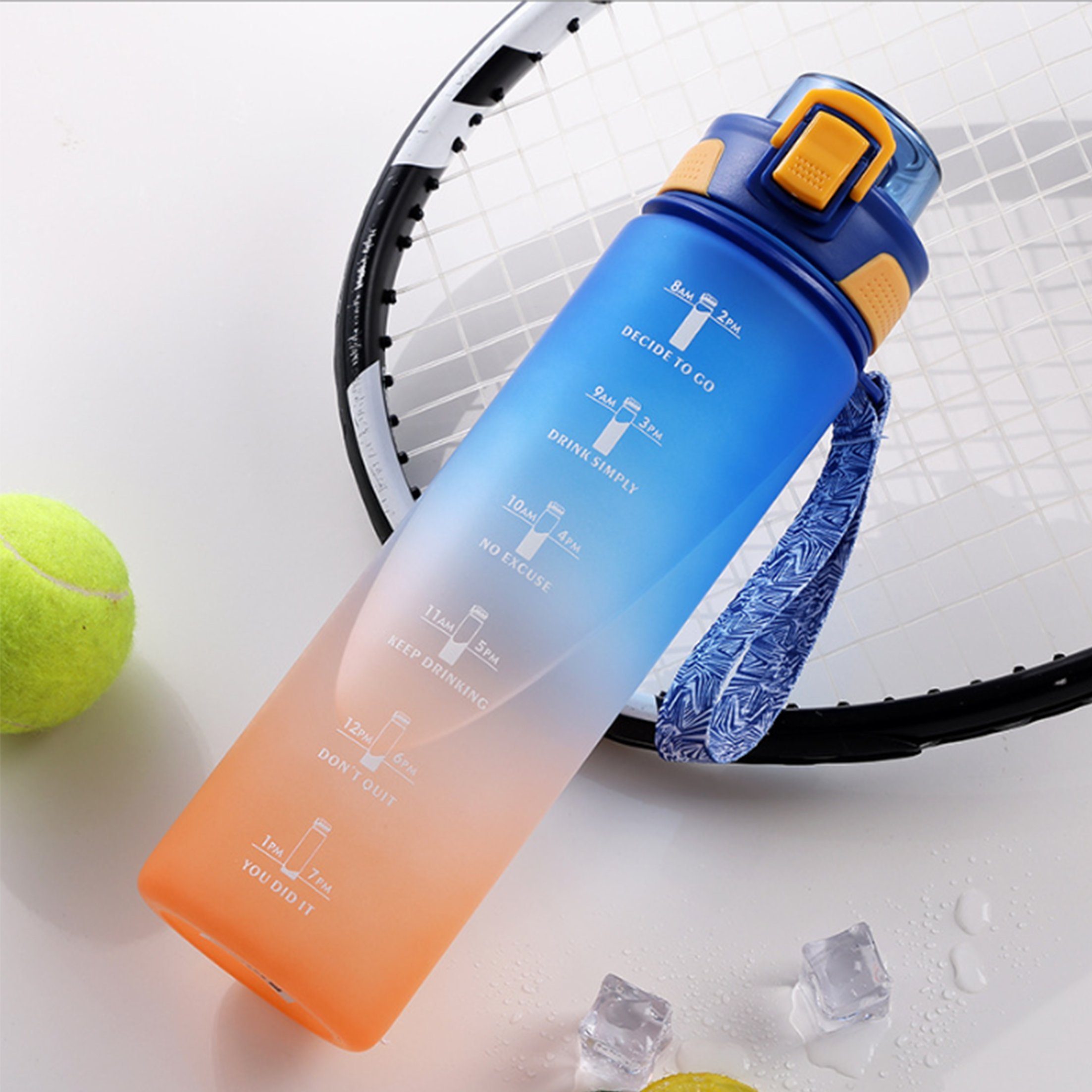 LeiGo Trinkflasche Sportbecher, Getränke Wasserflasche, 800/1000ML, mit Zeitskala Blau Orange Farbverlauf 1000ML