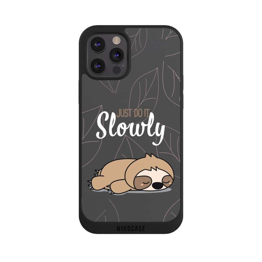 NIVOCASE Handyhülle lazy sunday Sprüche Faultier Just Do It Slowly Sloth Grey, Apple iPhone 12 Pro Handyhülle Hülle NIVOpure Case Schwarz