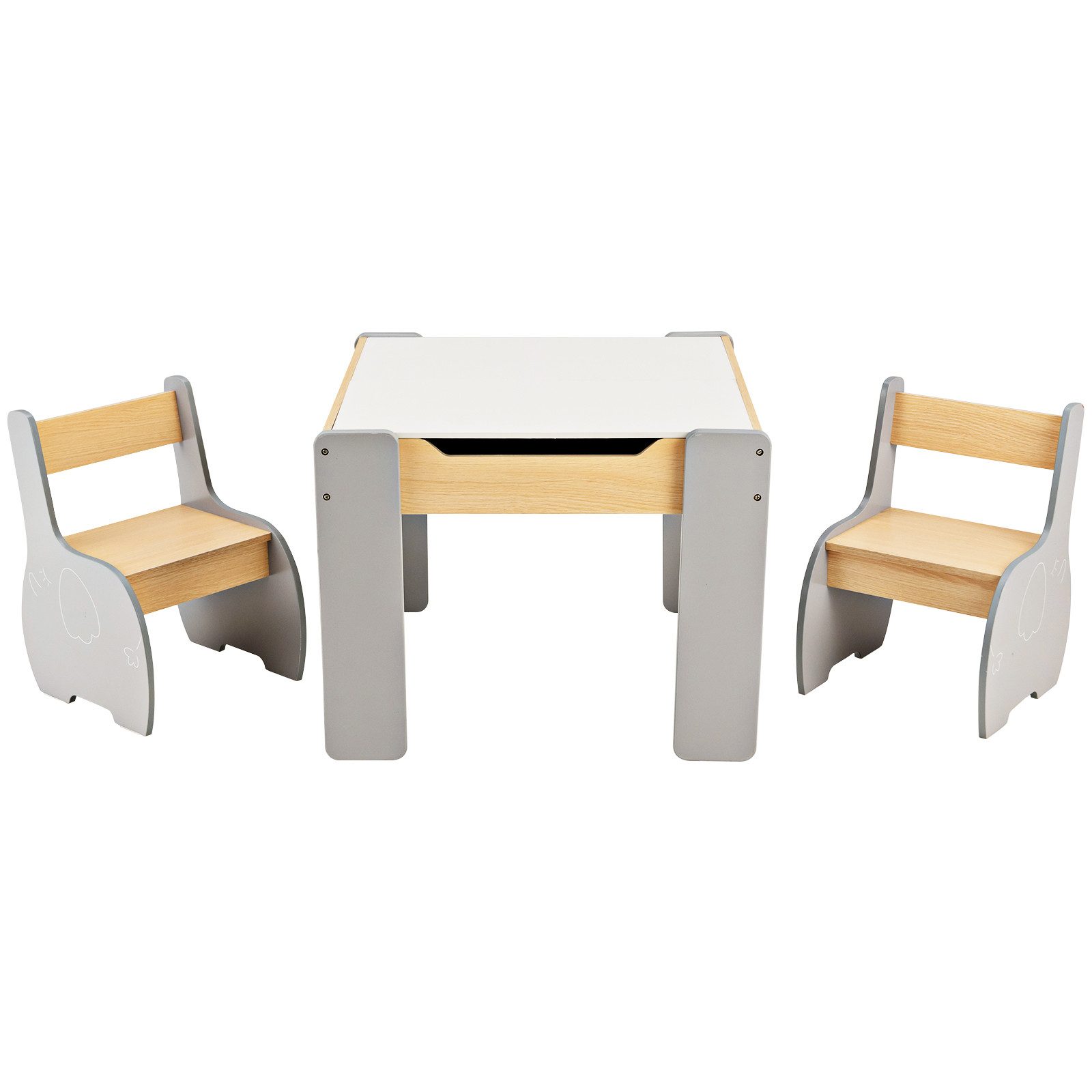 COSTWAY Kindersitzgruppe 3tlg. Kindertisch, aus Holz, mit 2 Stühlen günstig online kaufen