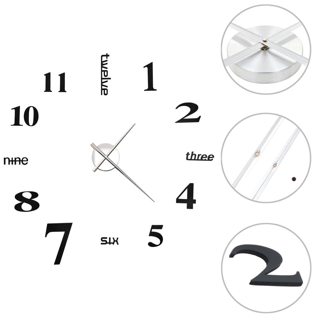 vidaXL Wanduhr (3D-Wanduhr Modernes Design 100 cm XXL Schwarz)