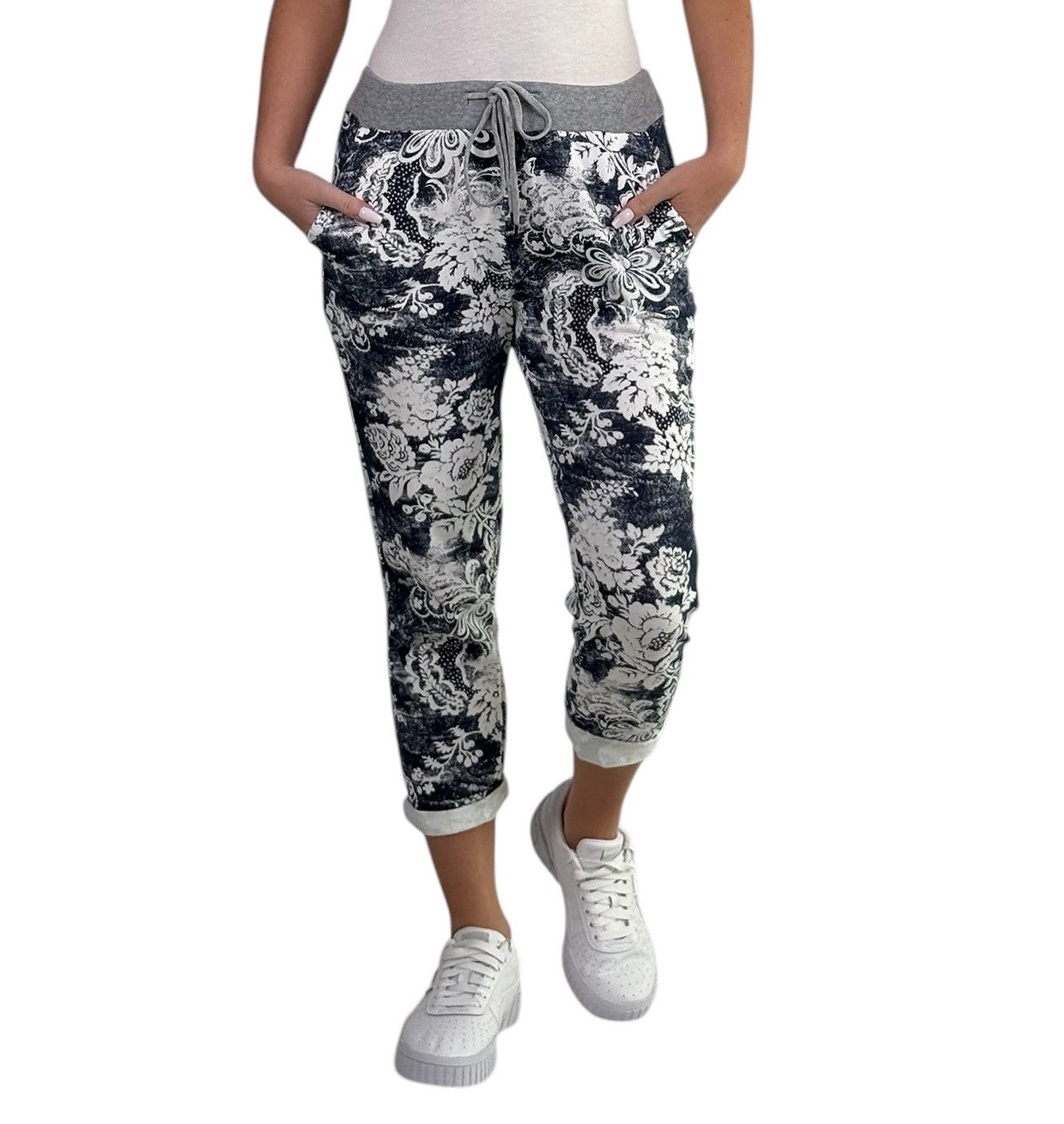 Mississhop Chinohose Damen Hose Blumen Jogginghose Baumwolle gemustert M. 2 günstig online kaufen
