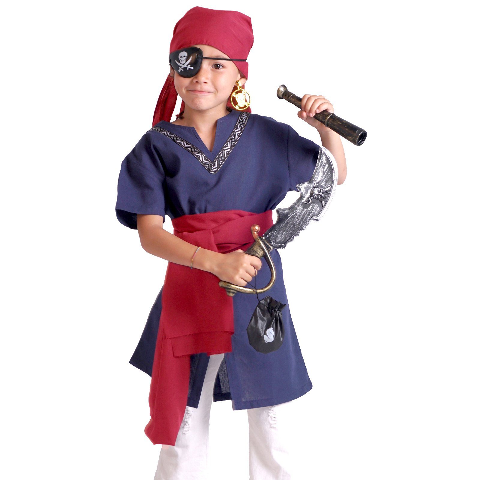 GalaxyCat Kostüm Piraten Kinder Kostüm Set mit Kopftuch, Piratenschärpe, Augenklappe, Piraten Kinder Kostüm Set