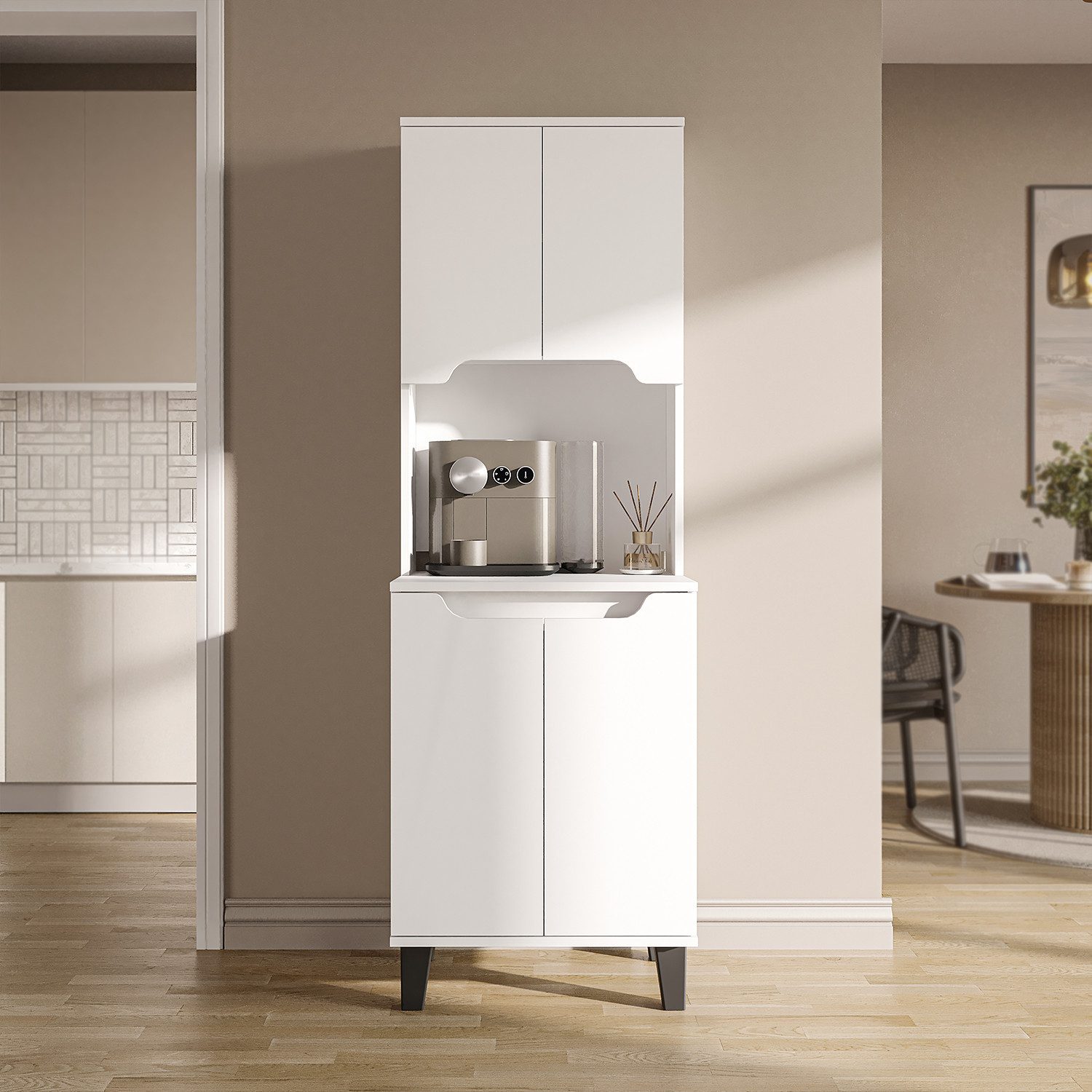 Roomart Küchenbuffet DEFNE mit Nische Kaffeebar Mikrowellenschrank Vorratsschrank, 5 Farben Offene Nische für Kaffeemaschine, 4 Türfächer – Bild 3 von 5