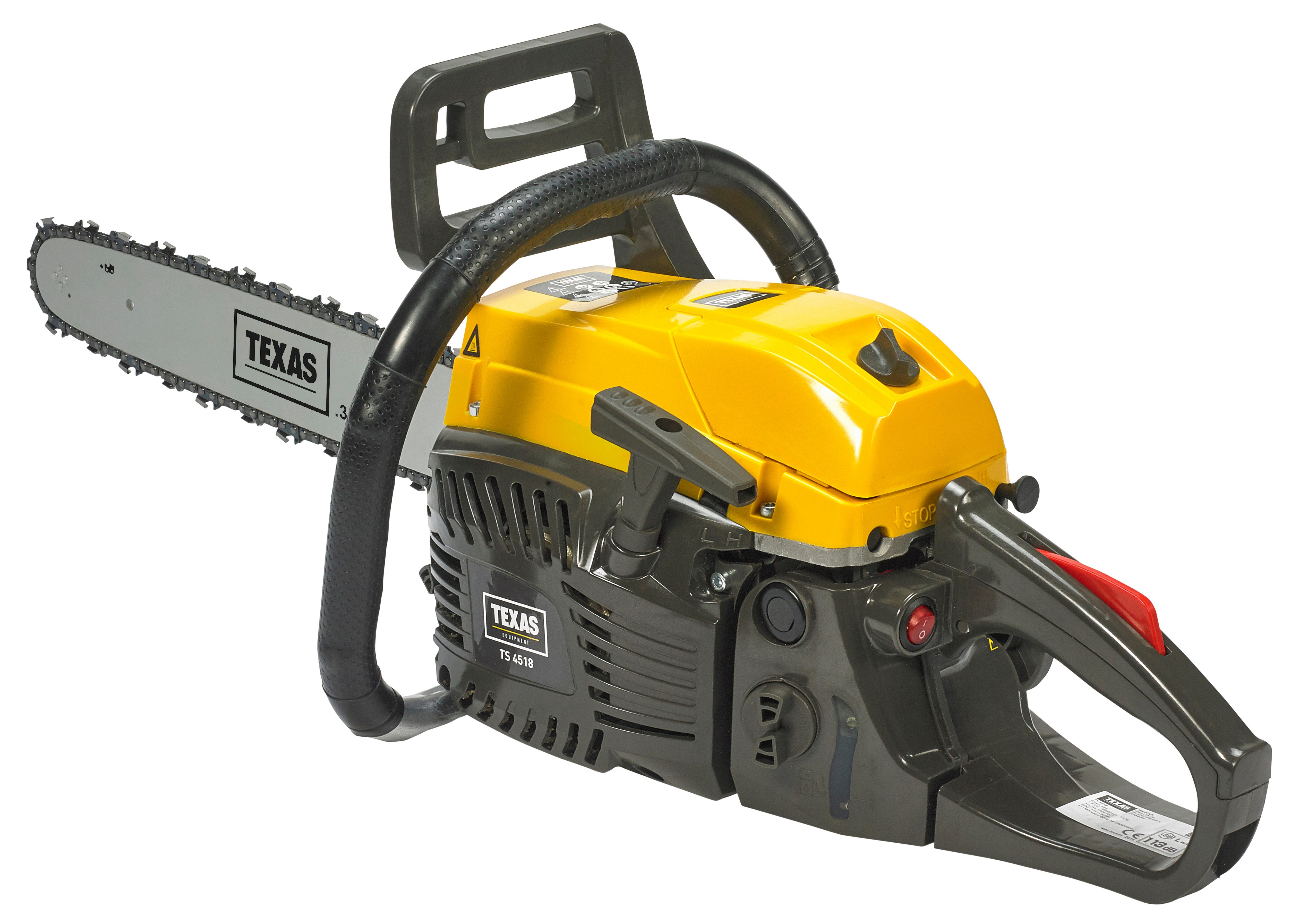 Texas Benzin-Kettensäge TS4518, 45 cm Schwertlänge, inkl. Extra Kette, Schutzbrille, Kettenöl und Gehörschutz