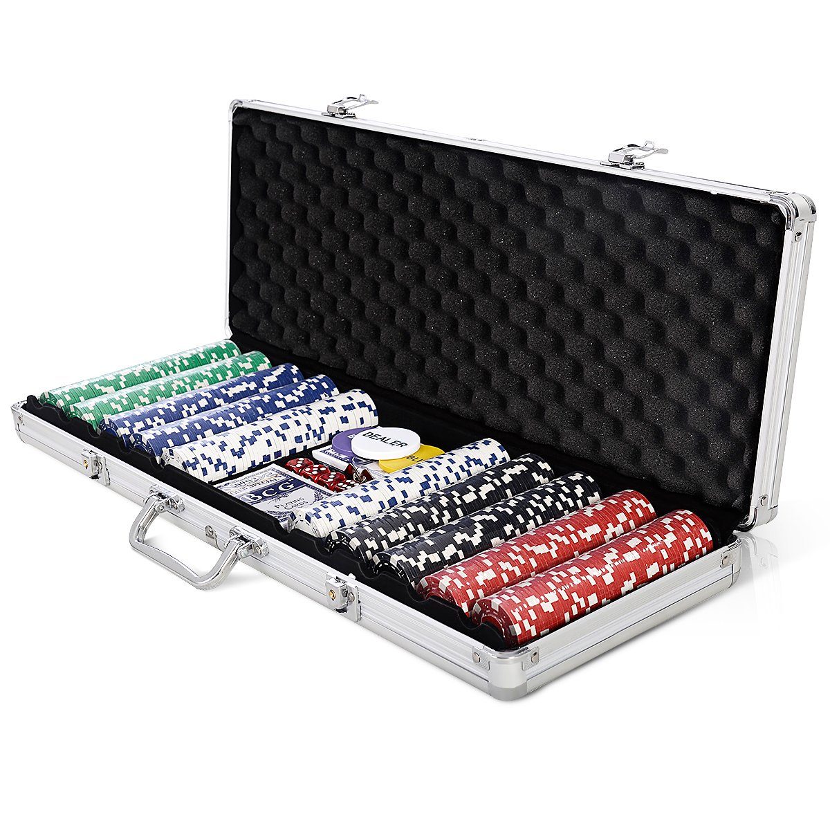 COSTWAY Spiel 500 Chips Pokerkoffer, Pokerset, mit Tuch