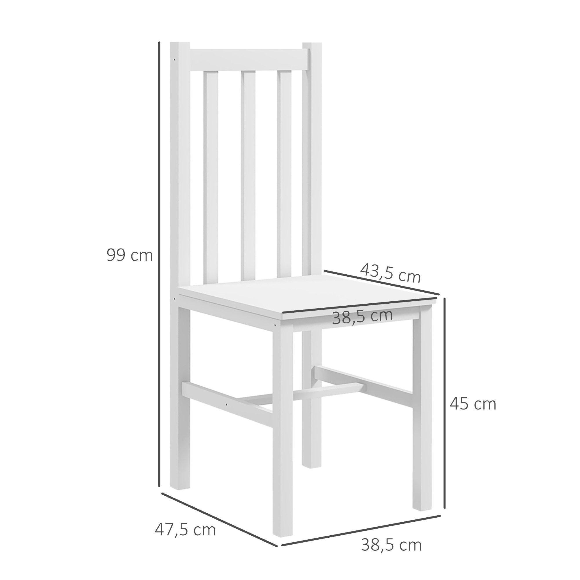 HOMCOM Esszimmerstuhl Essstuhl, Wohnzimmerstuhl mit Rückenlehne, belastbar bis 120 kg (Küchenstuhl, 2 St), für Esszimmer, Küche, Weiß