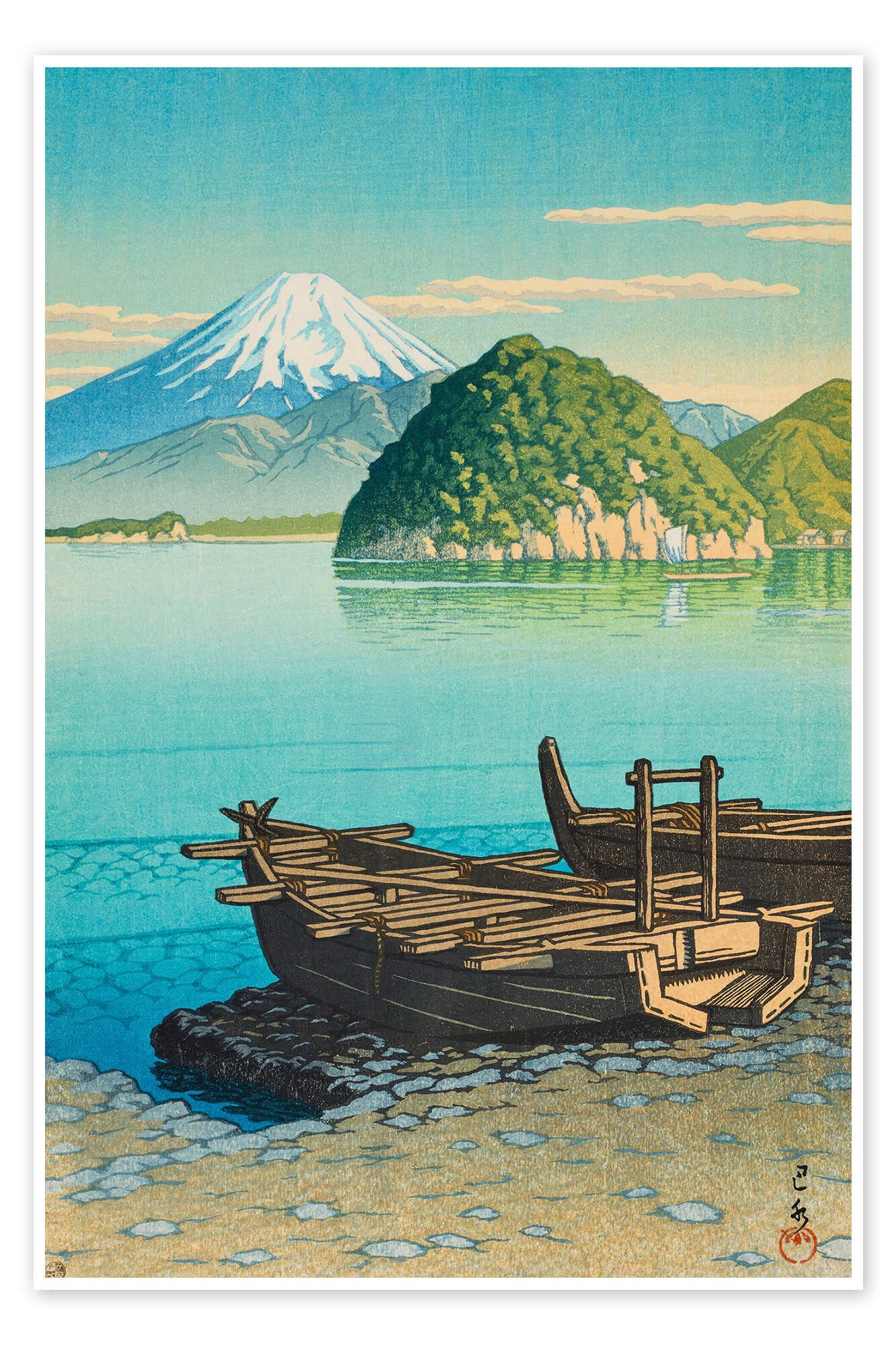 Posterlounge Wandbild Morgen in Mitohama, 1953, Kawase Hasui, erhältlich als Poster, Leinwandbild, Wandsticker oder Acrylglasbild