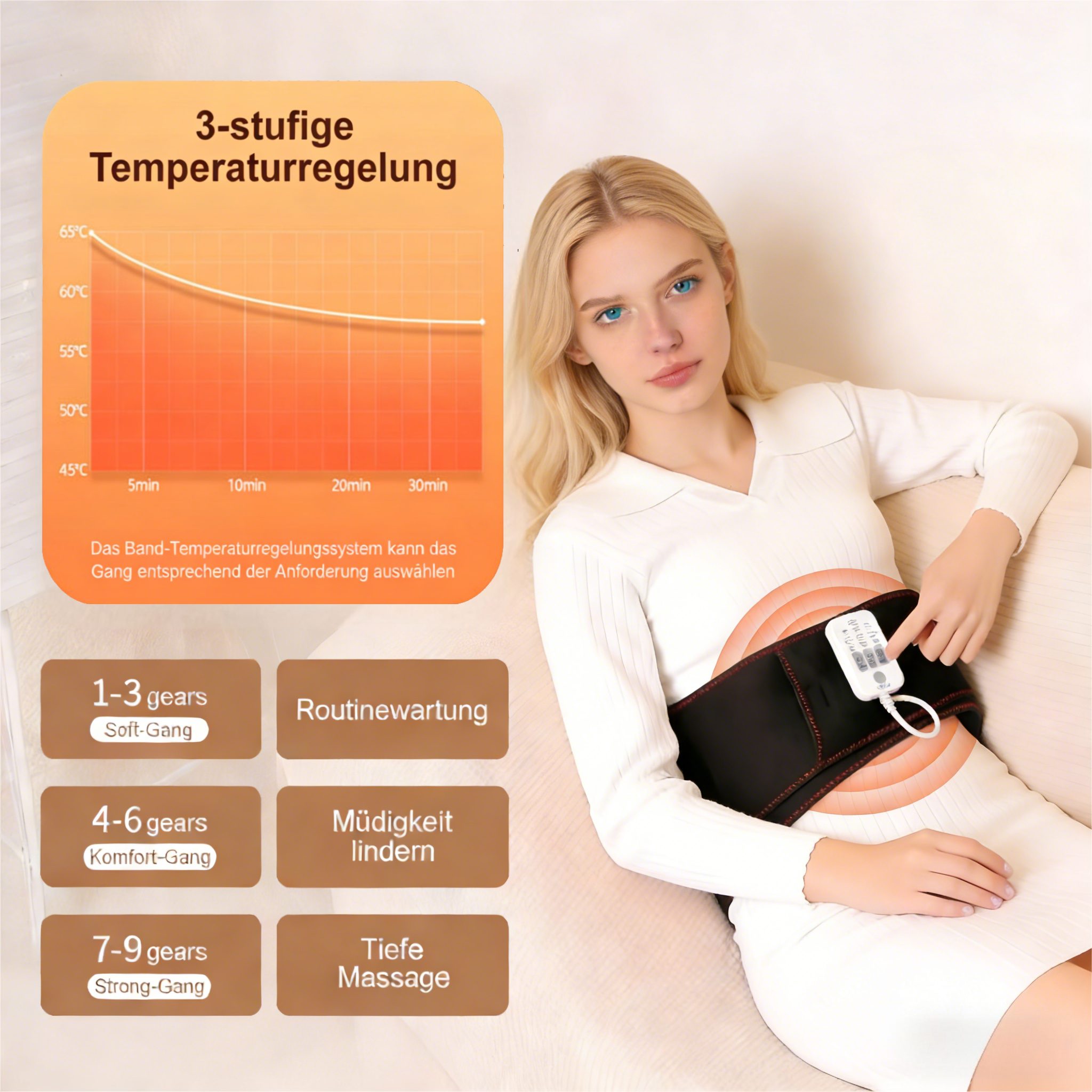 ibettertec Massagegerät Taillenmassagegerät, rückenmassagegerät, Massagegürtel Wärmetherapie, Graphene Wärmetherapie,luftkompressionsmassage, Airbag-Massage,verstellbarer Klettverschluss,9 modi,Ergonomisches