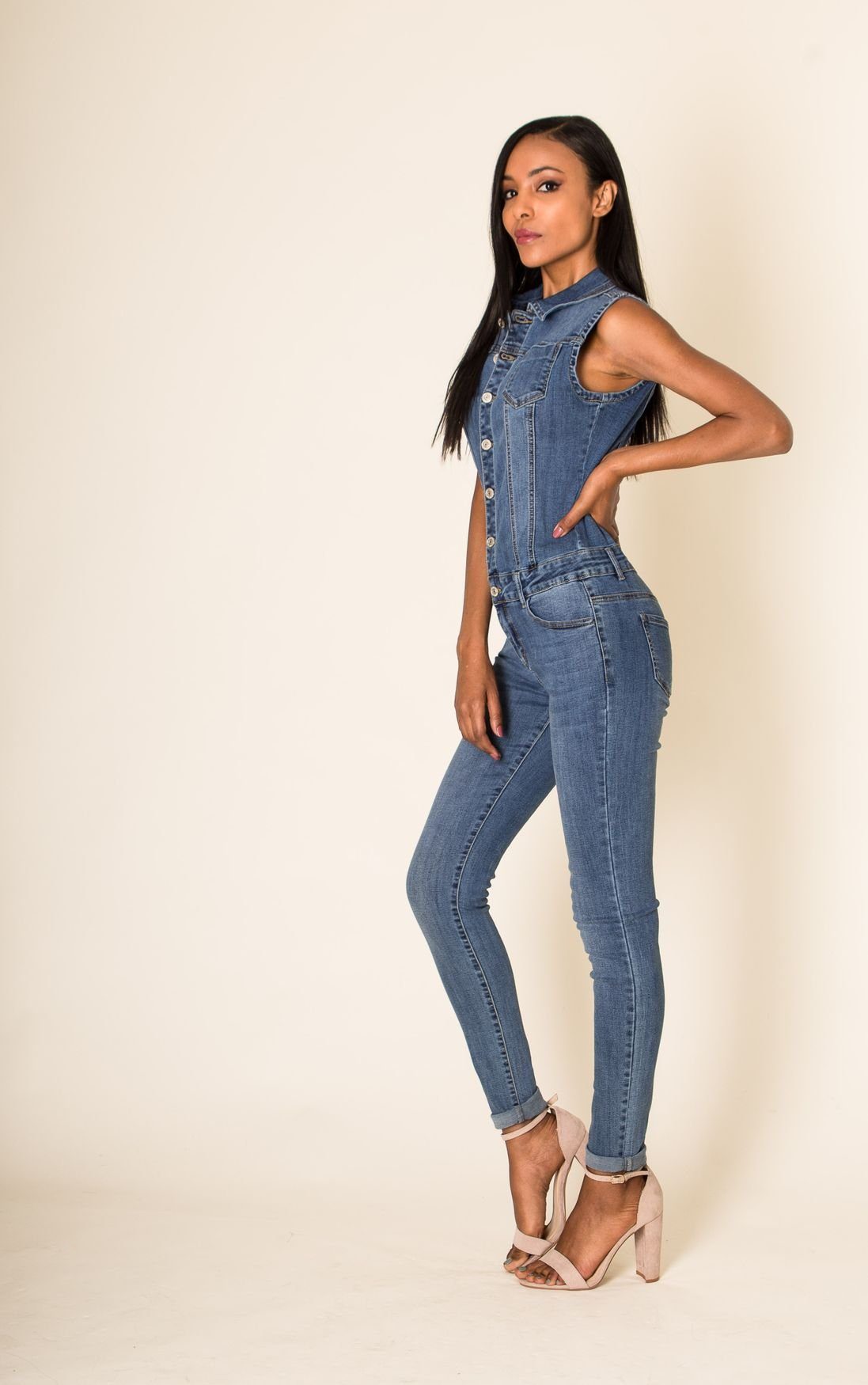 Nina Carter Jumpsuit Blau 2661 Jeans (1-tlg) Hosenanzug Jumpsuit Overall Einteiler in