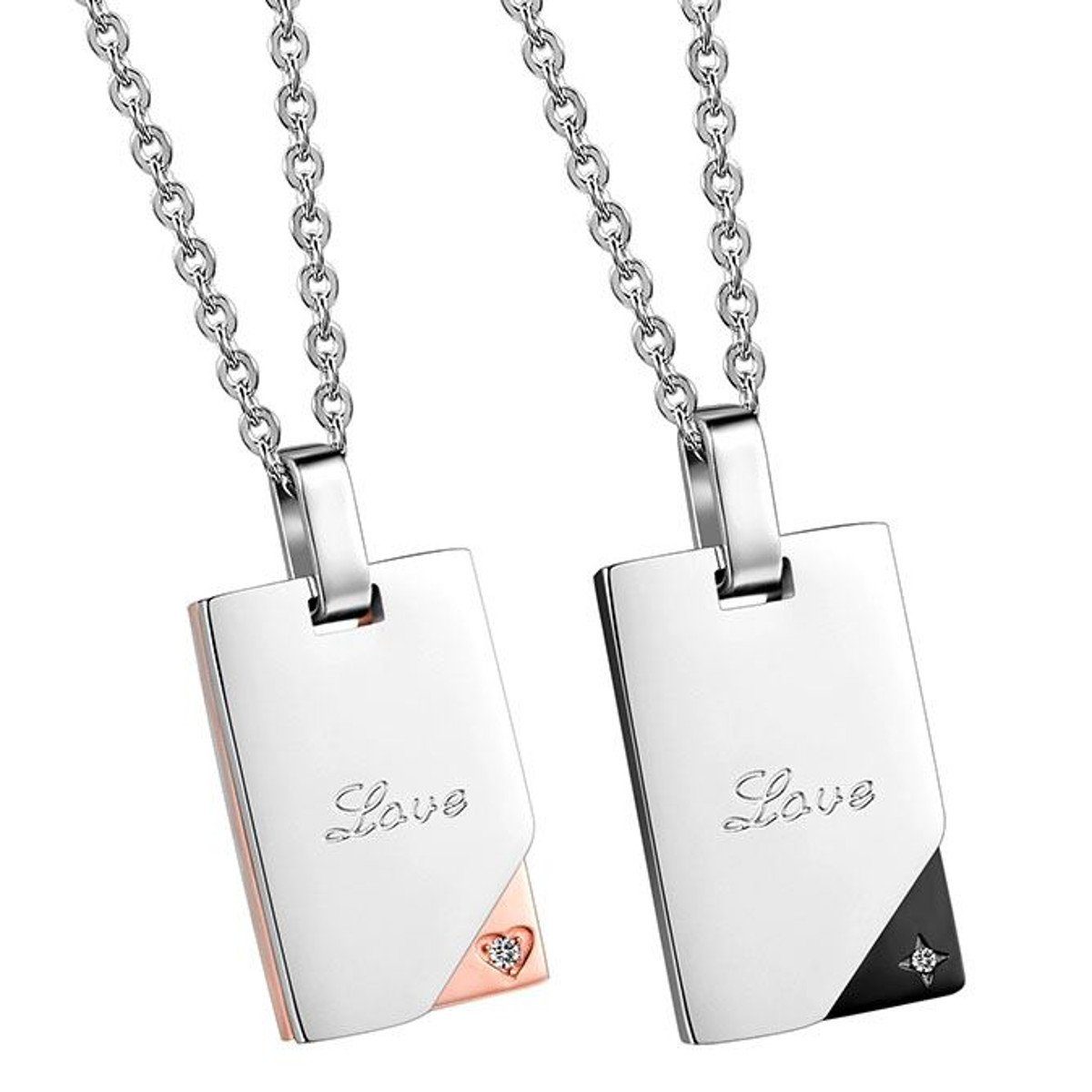 Sanixa Partnerkette Geschenk Partner Liebe Familie Schmuckset Halskette für Ihn und Sie (Geschenk Verlobung Hochzeit, 2-tlg., Schmuck für Paare), Paarkette Liebe modern Pärchenschmuck