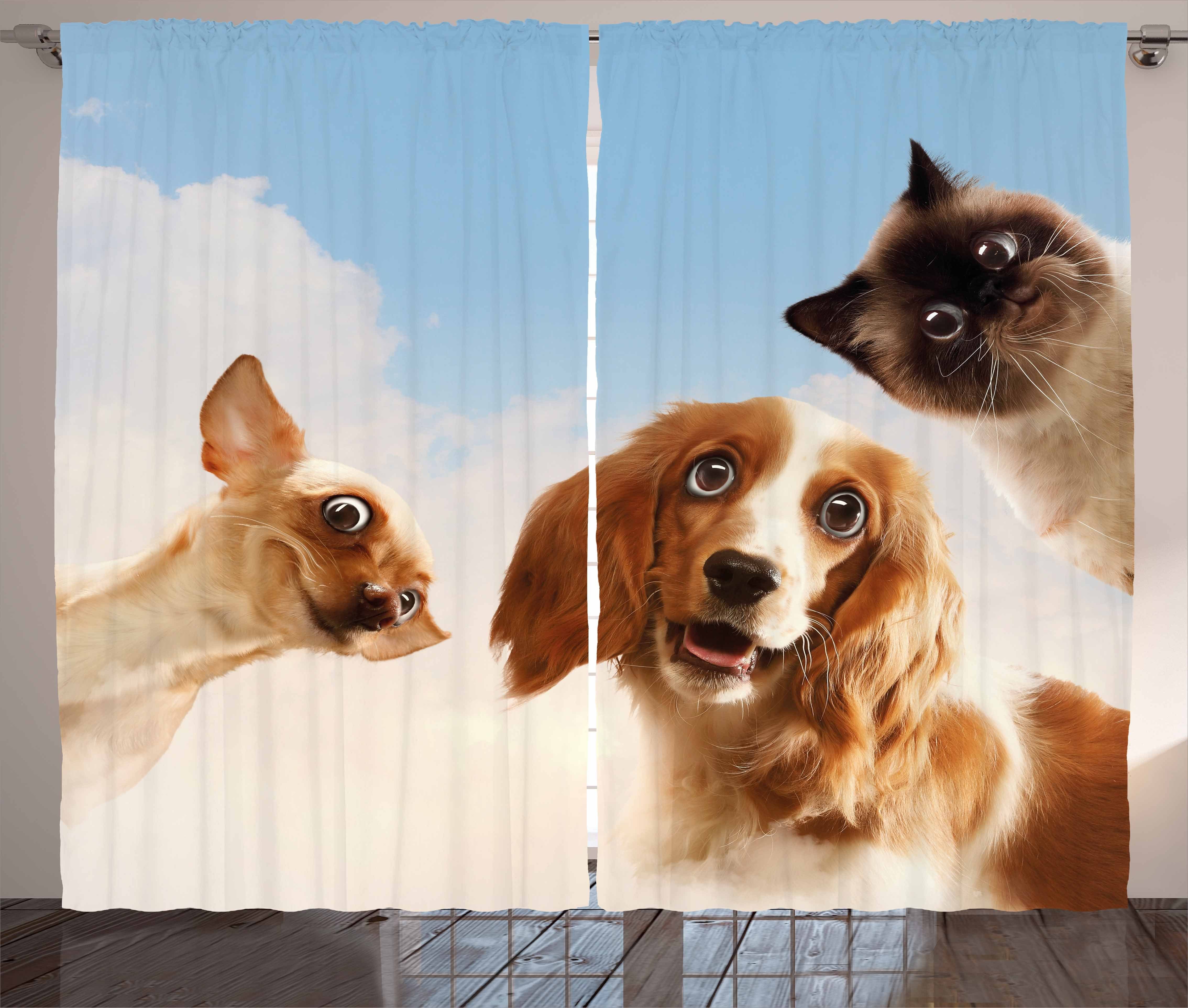 Lustig Abakuhaus, und Himmel-Wolken Katzen Kräuselband Gardine mit in Schlafzimmer Schlaufen Hunde Haken, Vorhang