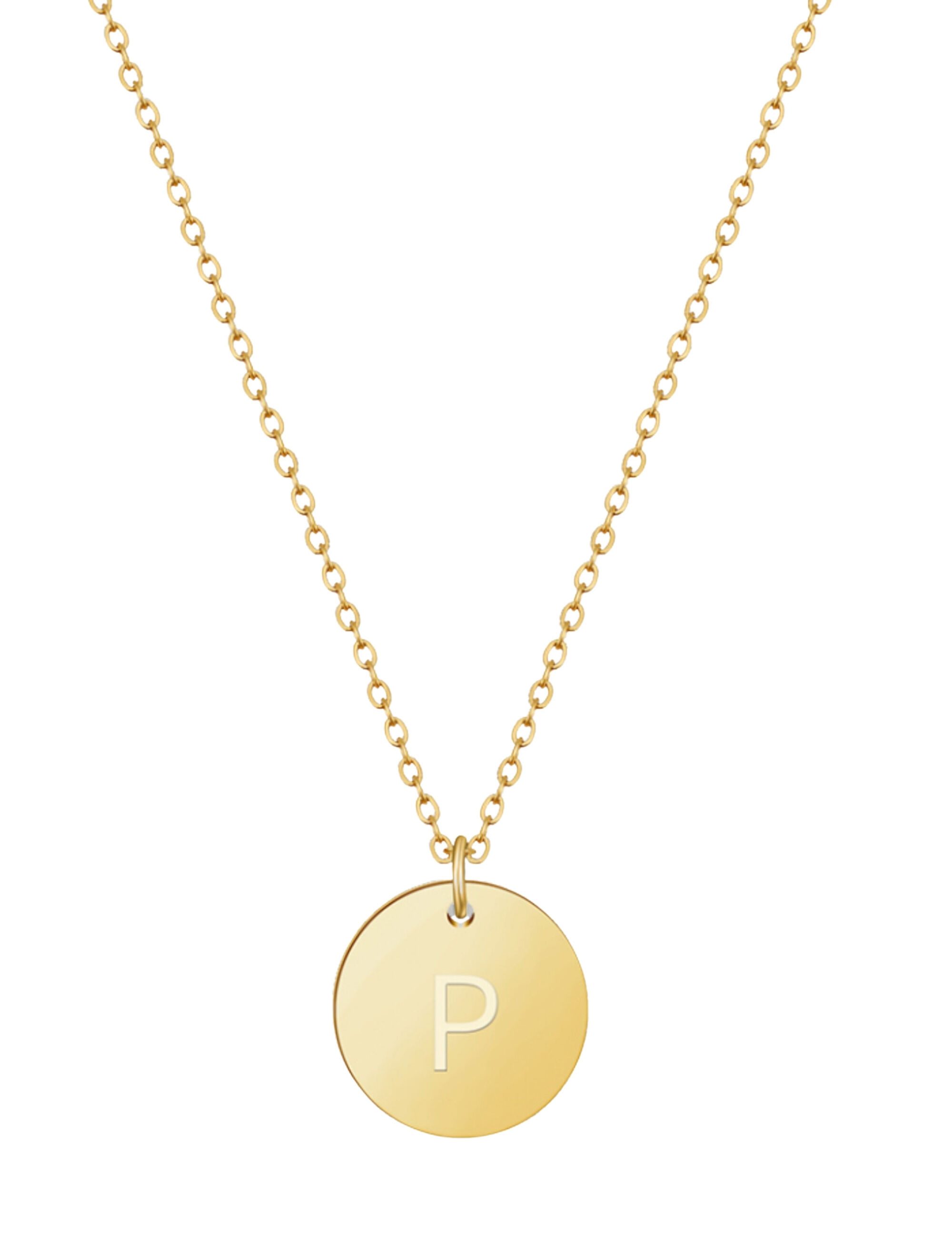 GOOD.designs Kette mit Anhänger, 18 K vergoldet mit Buchstaben-Coin P