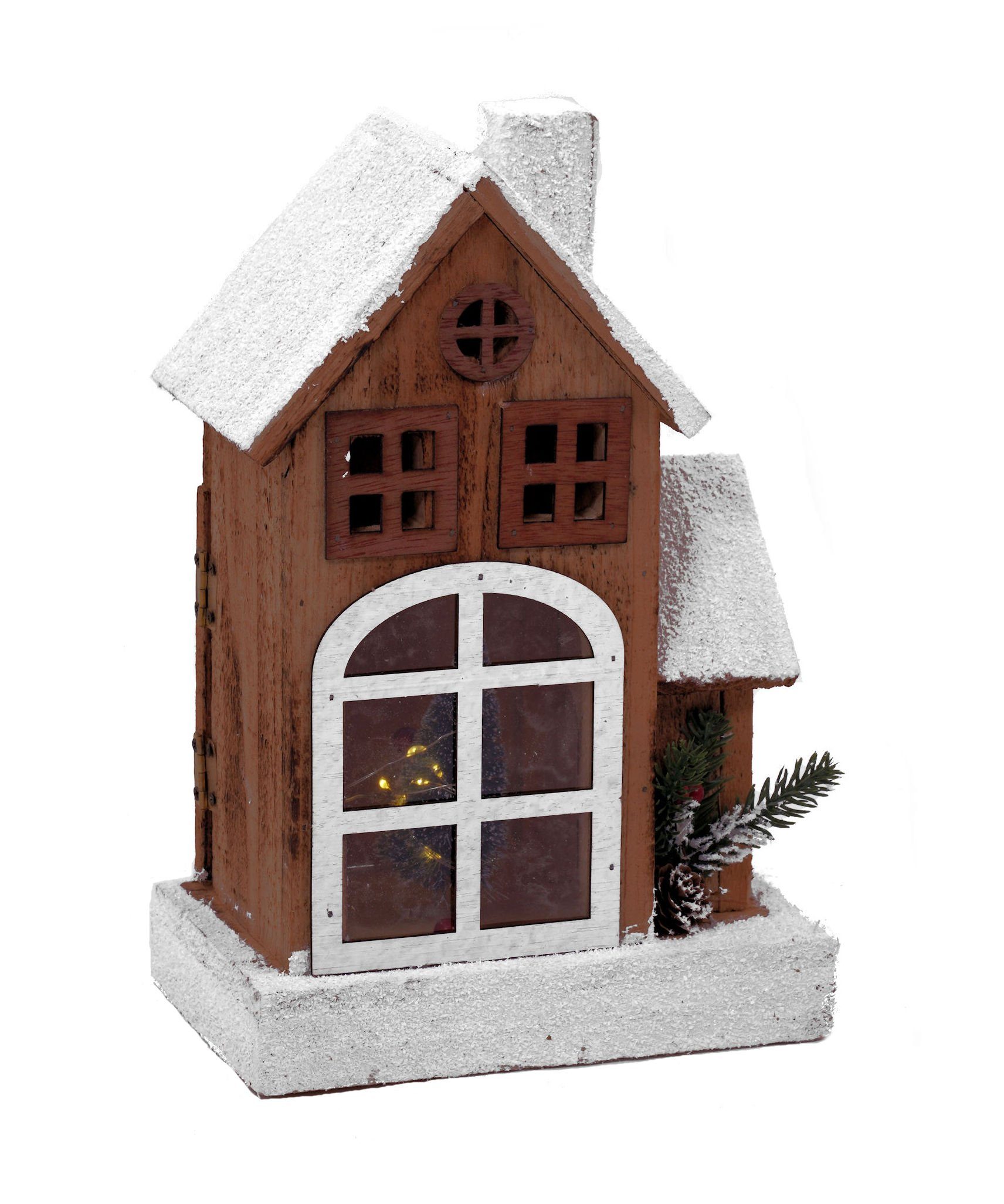 Spetebo Weihnachtshaus Haus mit Schneedach + LED - Weihnachtshaus 19x29cm, Lichterhaus Batterie betrieben