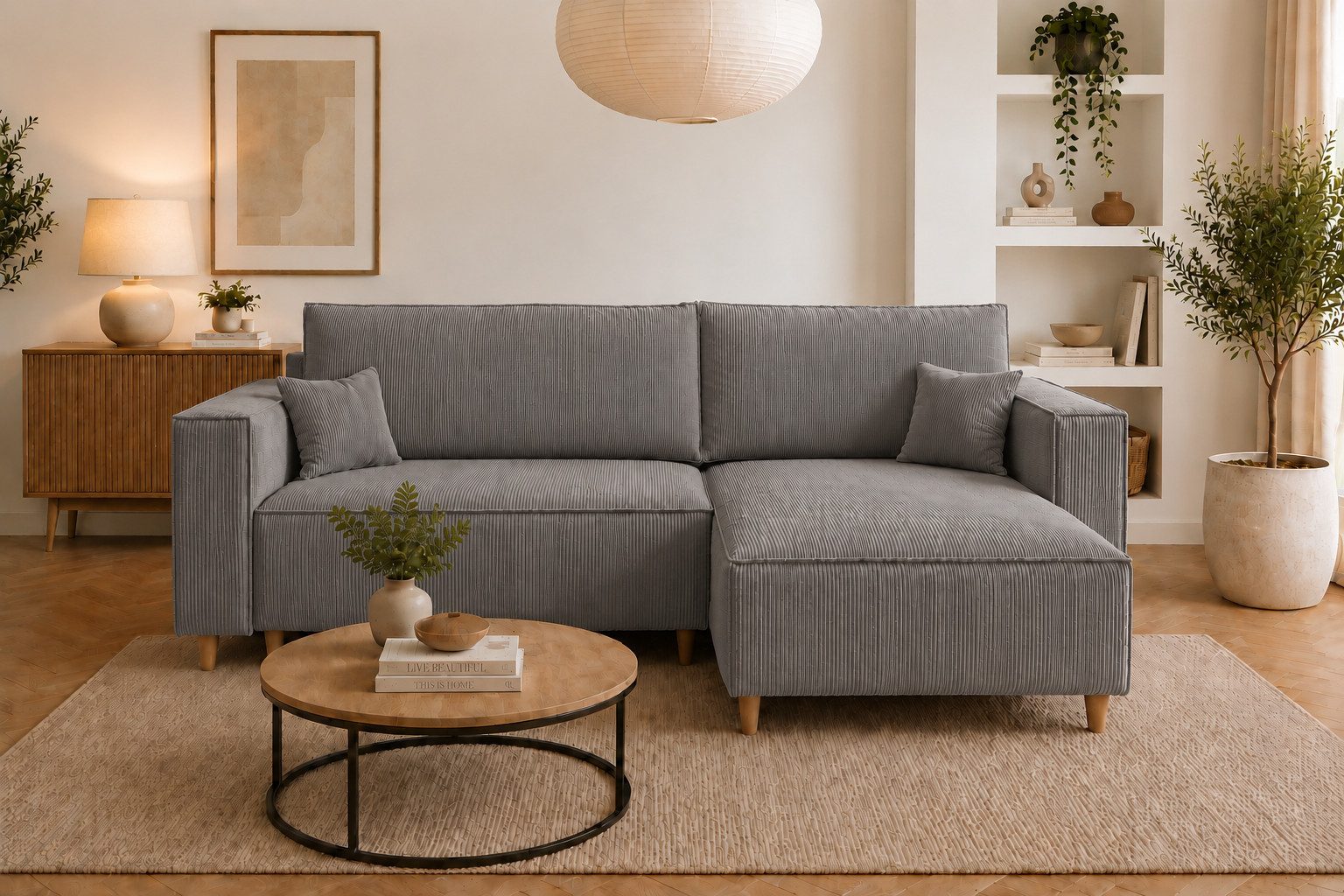 MARPUR Ecksofa RIO aus Cordstoff mit Schlaffunktion und Bettkasten, L-Form Couch, Universal Ottomane, in 7 trendigen Farben wählbar