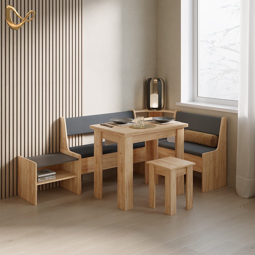 Livinity® Esstisch Tiberio, Goldkraft Eiche, 150 x 120 cm mit Tisch (3-St)