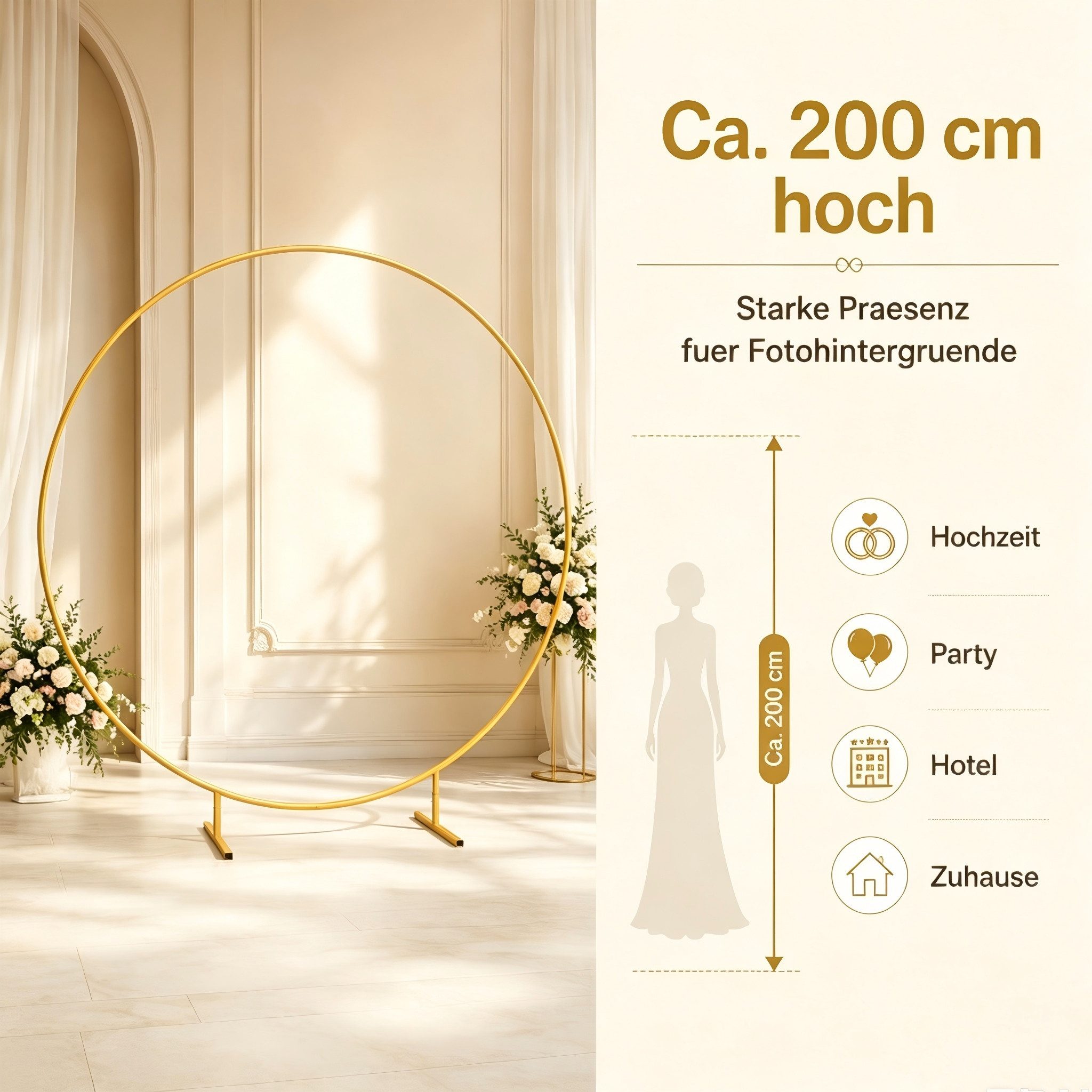 Luckice Fensterdekoration 2m runder Ballonbogen mit Blumenmuster, goldener Ständer, Hochzeitsdeko, Indoor/Outdoor – Bild 5 von 5