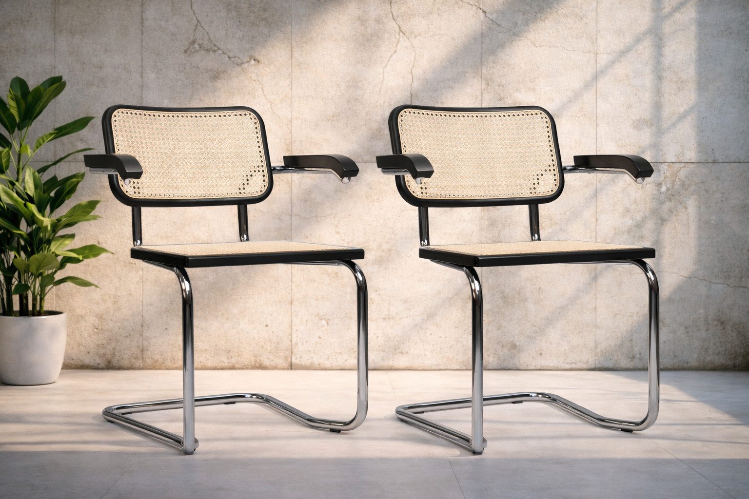 pemora Freischwinger Schwingstuhl Armlehnstuhl 2-er Set JENA AL Wiener Geflecht montiert