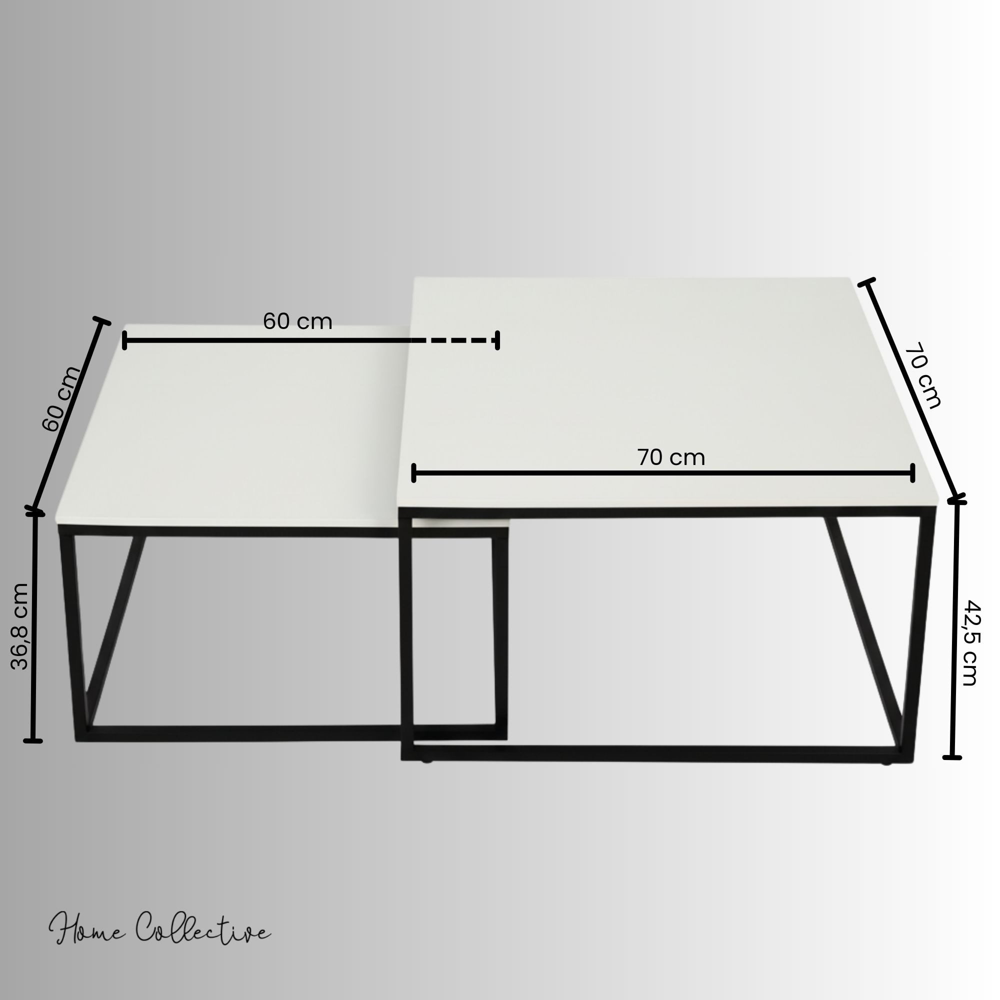 Home Collective Couchtisch 2er Set Beistelltisch Wohnzimmertisch modern rund und quadratisch (ideal als Büro Ablagetisch oder als Wohnzimmer Deko, Quadratisch Set 2 in 1), hochwertiges Design mit Metallgestell, stabile Tischplatte, weiß